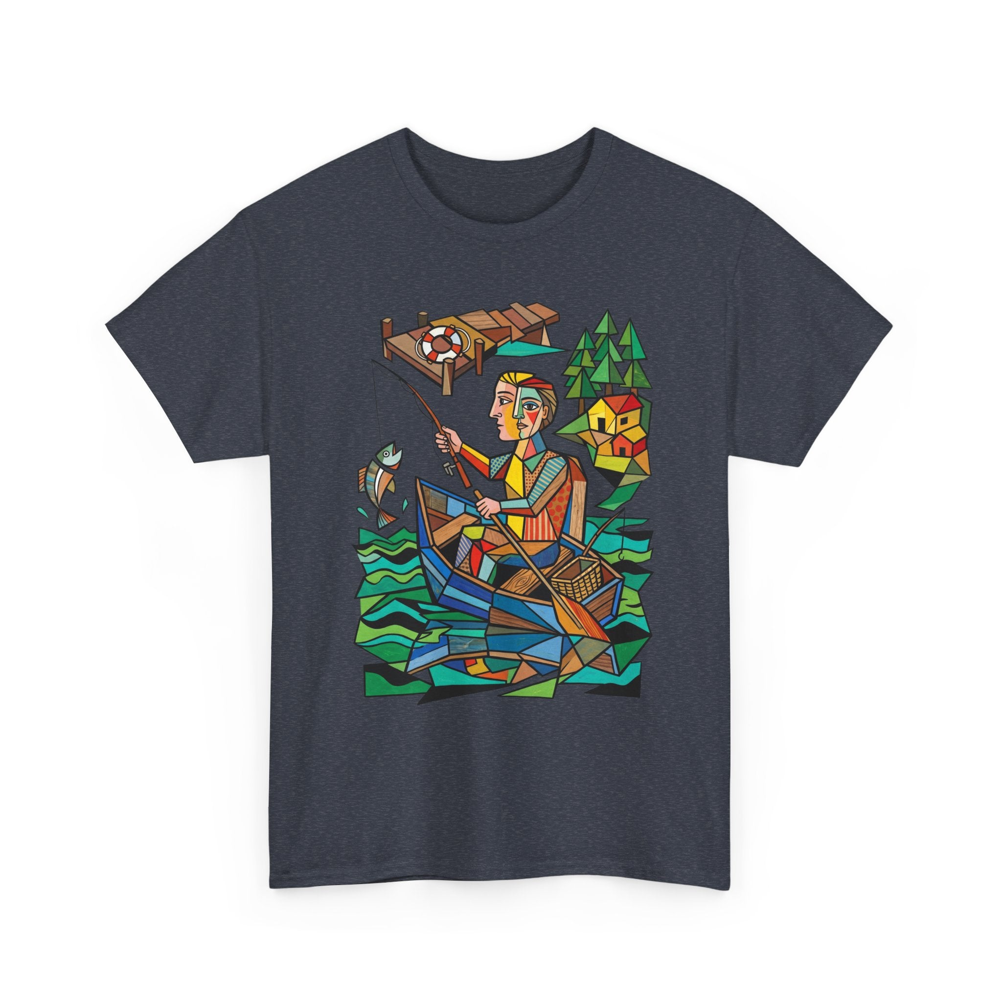 Fishing Canoe T-Shirt — Colorful Stained-Glass Angler Graphic Tee
