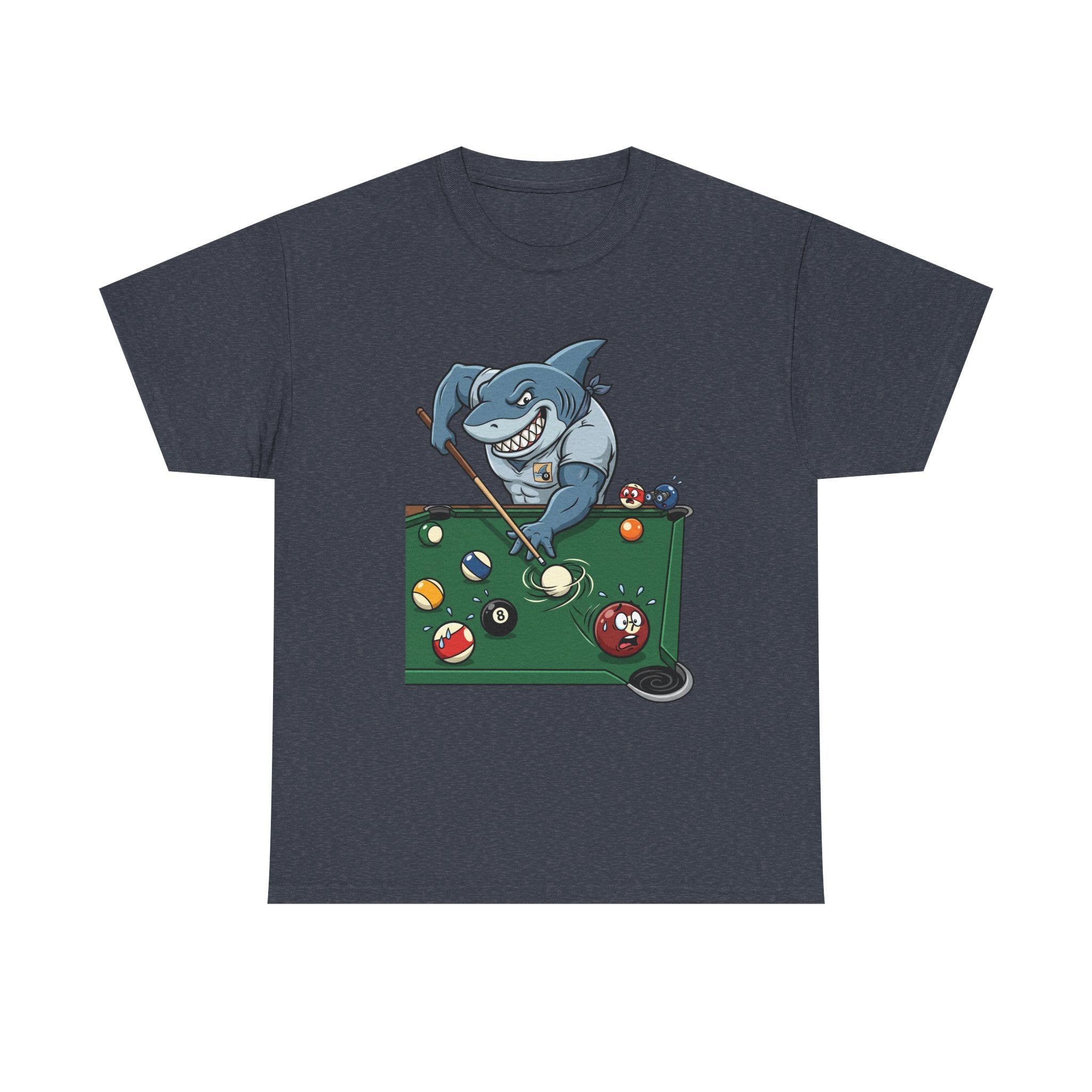 Shark Playing Pool T‑Shirt — Funny Billiards Shark Graphic Tee