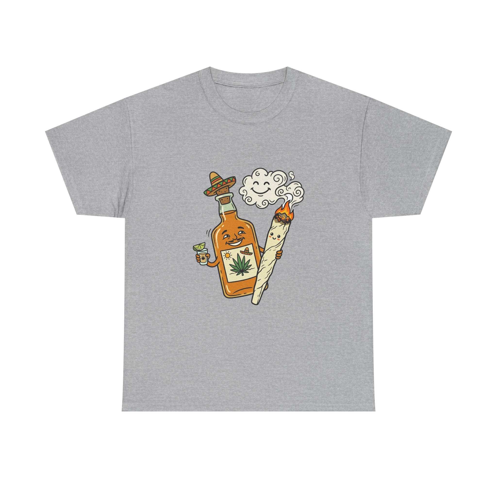 Cannabis & Tequila Tee — Funny Joint and Bottle Graphic T-Shirt