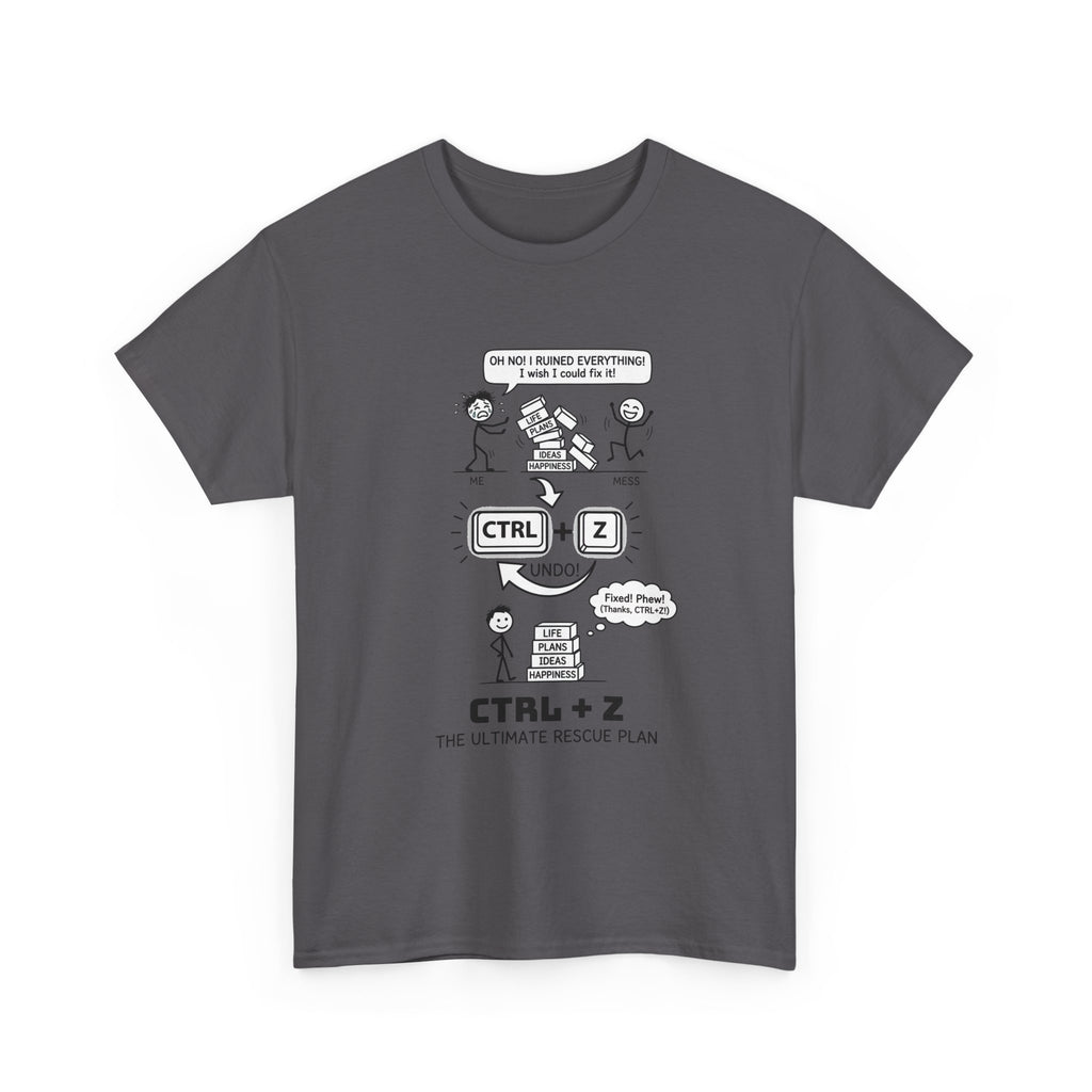 CTRL + Z T-Shirt — Funny Programmer Comic Tee ("The Ultimate Rescue Plan")