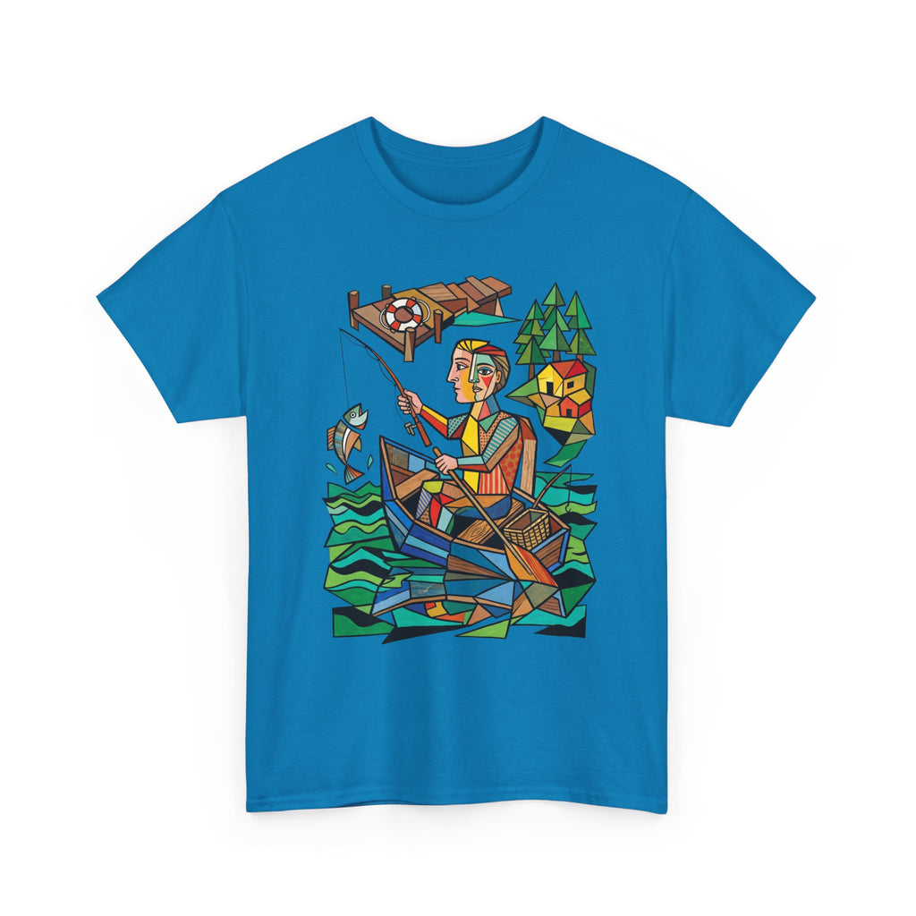 Fishing Canoe T-Shirt — Colorful Stained-Glass Angler Graphic Tee