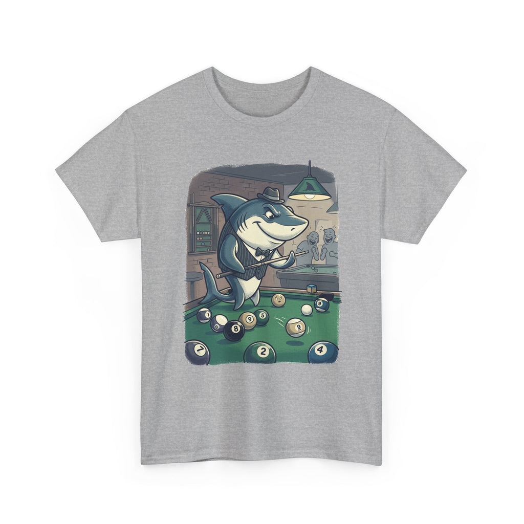 Shark Playing Pool T-Shirt – Funny Billiards Cartoon Tee