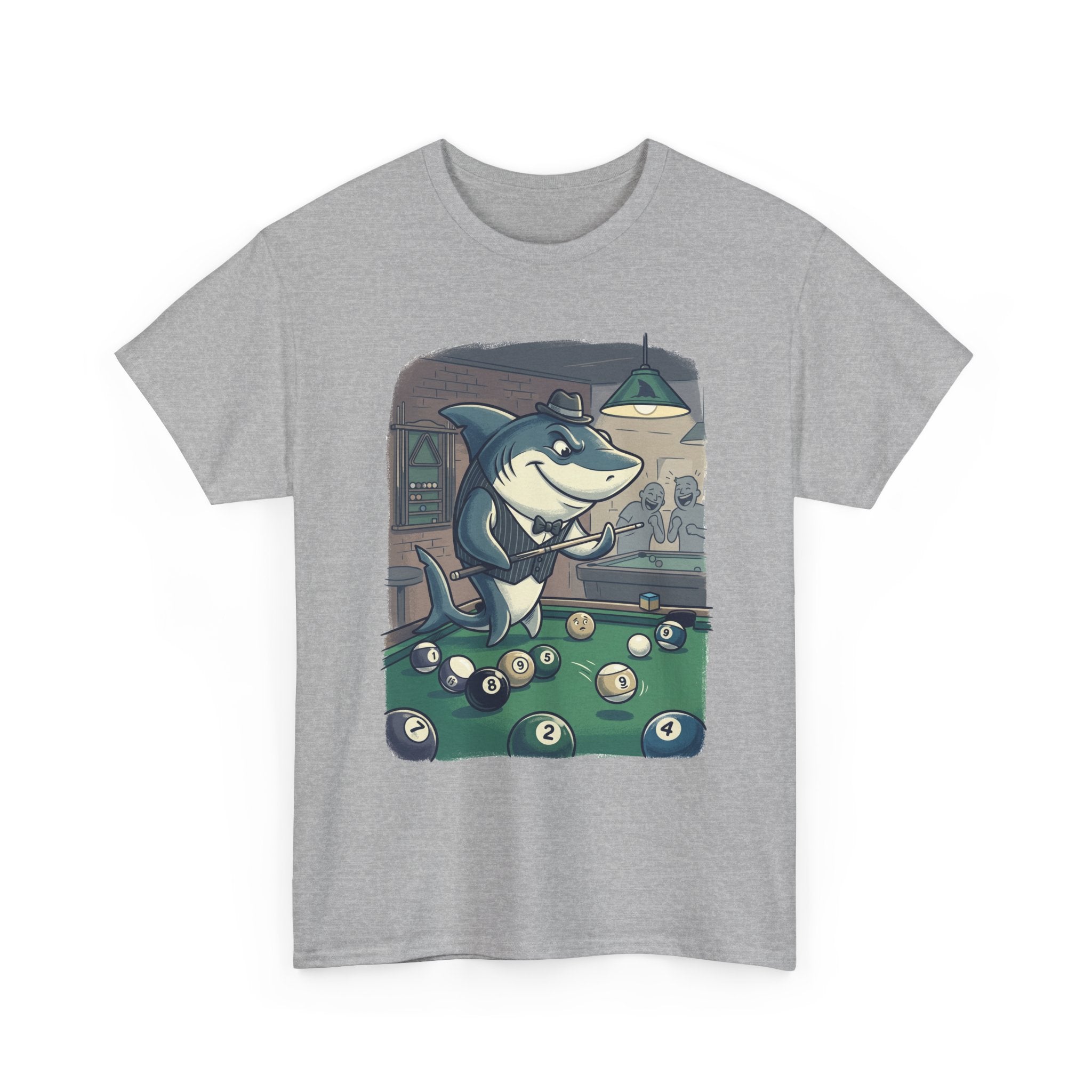Shark Playing Pool T-Shirt – Funny Billiards Cartoon Tee