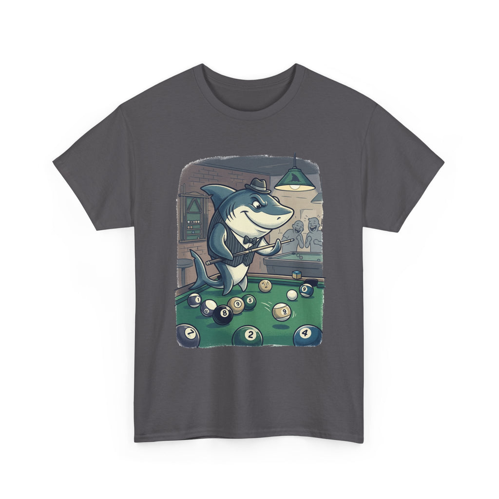 Shark Playing Pool T-Shirt – Funny Billiards Cartoon Tee