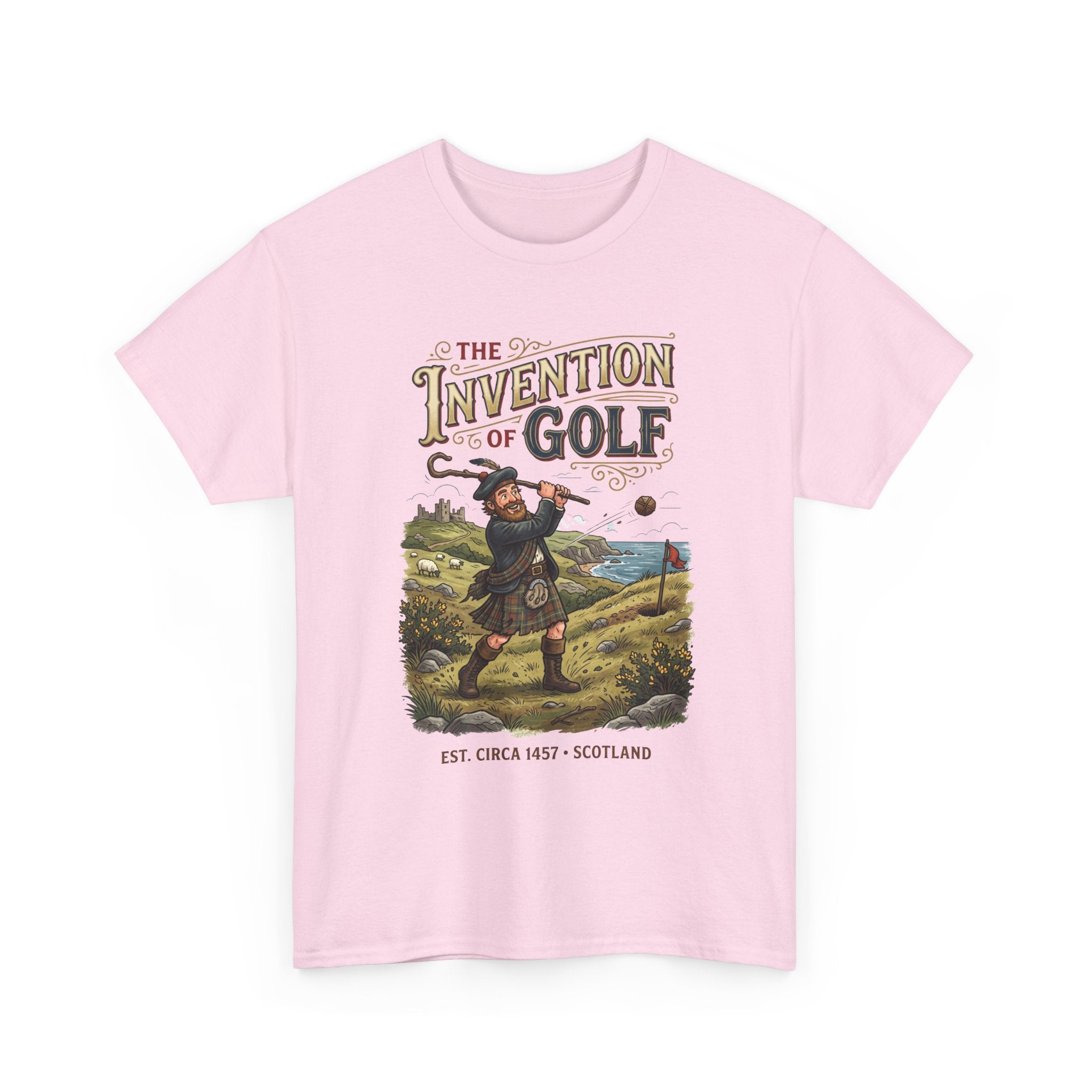 Golf T-Shirt — "The Invention of Golf" Vintage Scotland Design