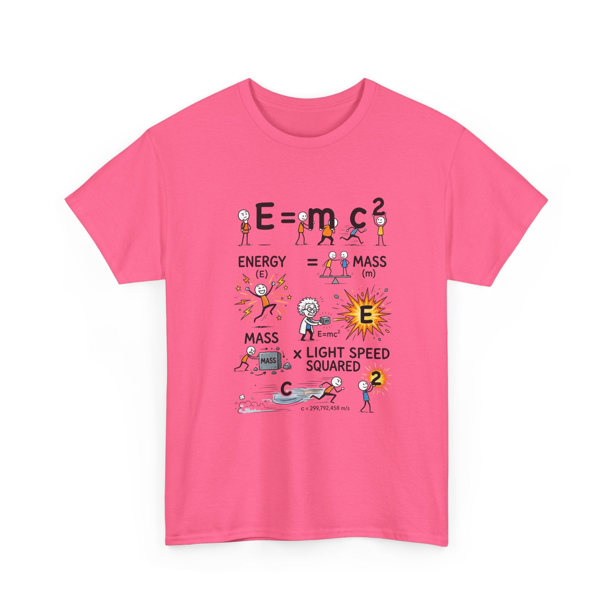 E=mc2 Cartoon Science T-Shirt — Funny Physics Diagram Tee for Students & Teachers