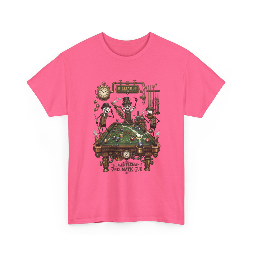 Steampunk Billiards Tee – 'The Gentleman's Pneumatic Cue' Pool Table Graphic Shirt