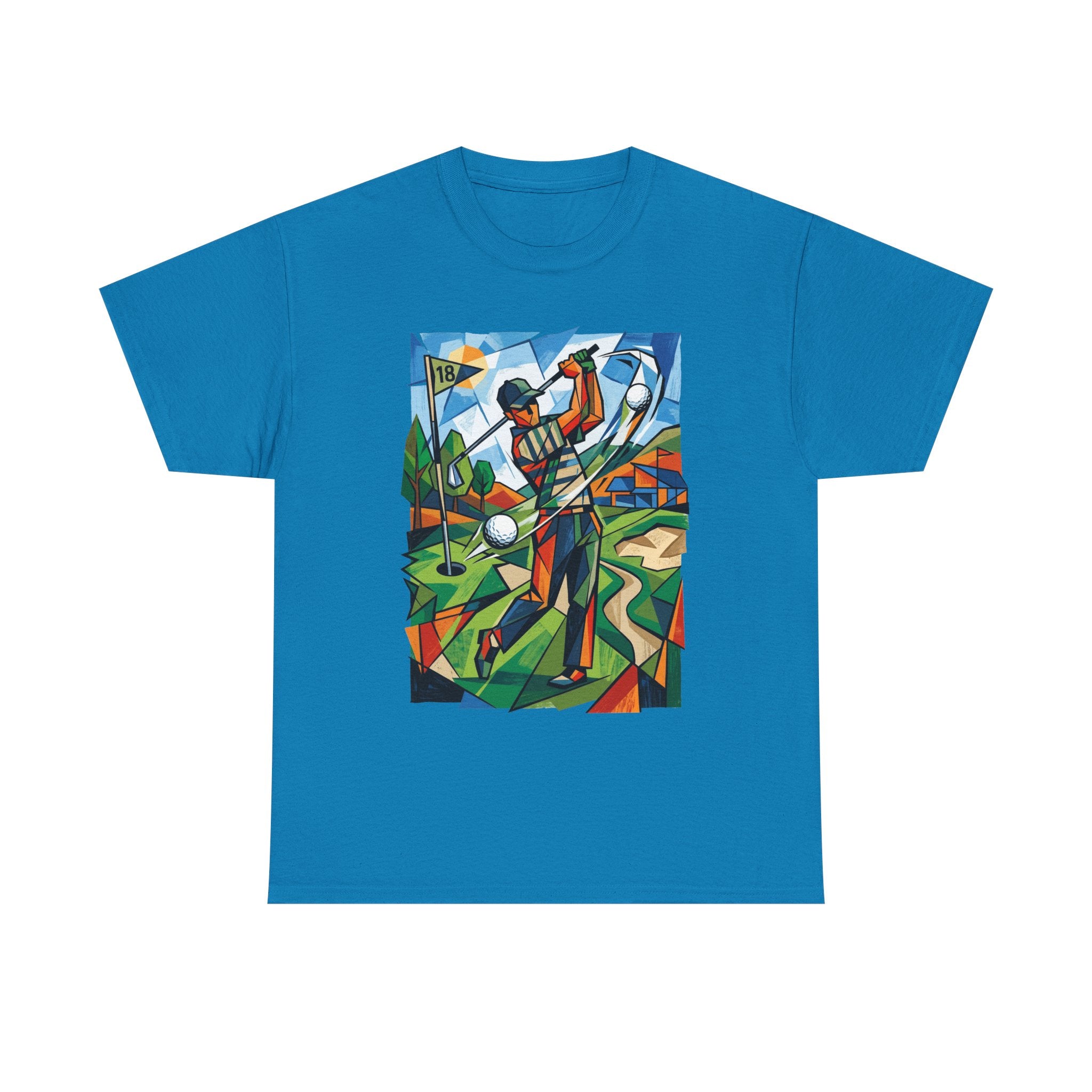 Golf Swing Art T-Shirt — Colorful Cubist Golfer Graphic Tee