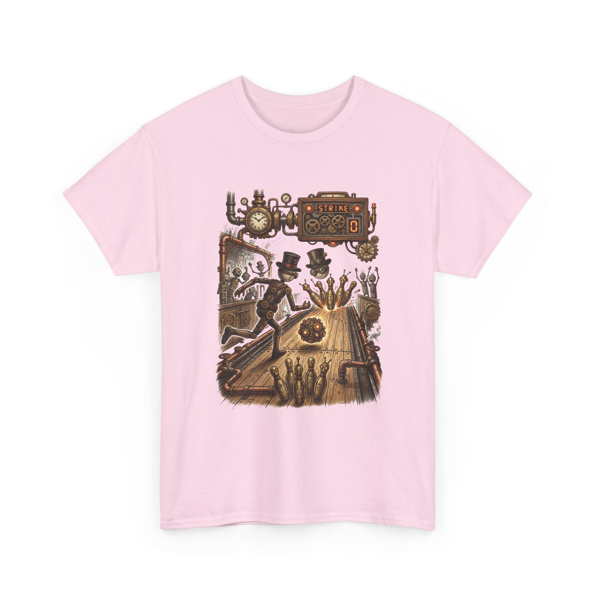 Steampunk Bowling T-Shirt — Vintage Train & Gears Graphic Tee