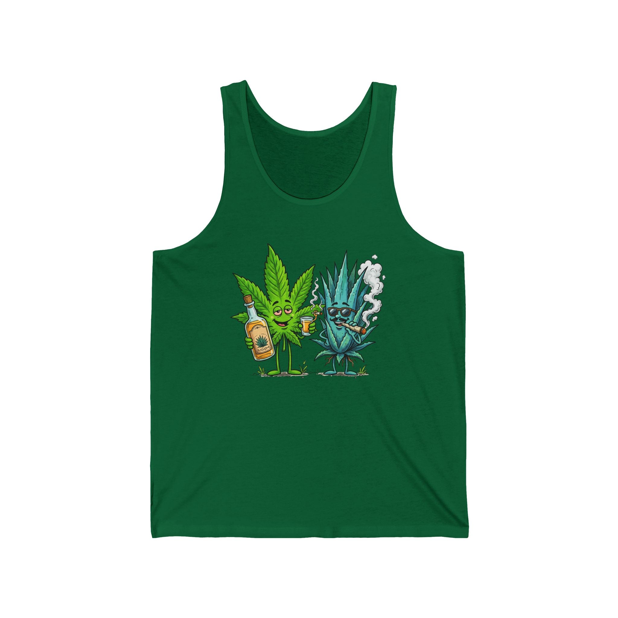 Tequila & Cannabis Buds Tank Top — Funny Marijuana/Agave Leaf & Joint Graphic Sleeveless Shirt