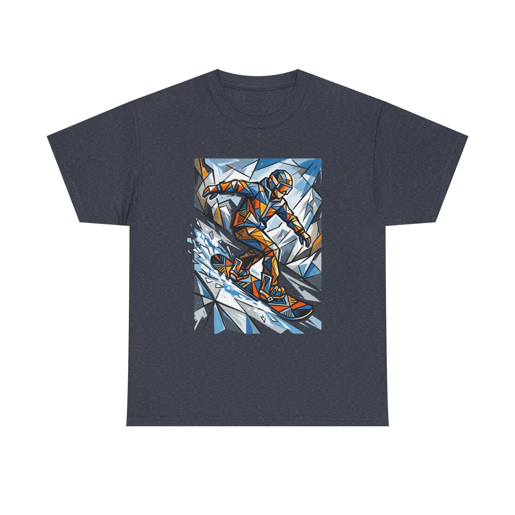 Snowboarder Geometric Art T-Shirt — Abstract Winter Sports Graphic Tee