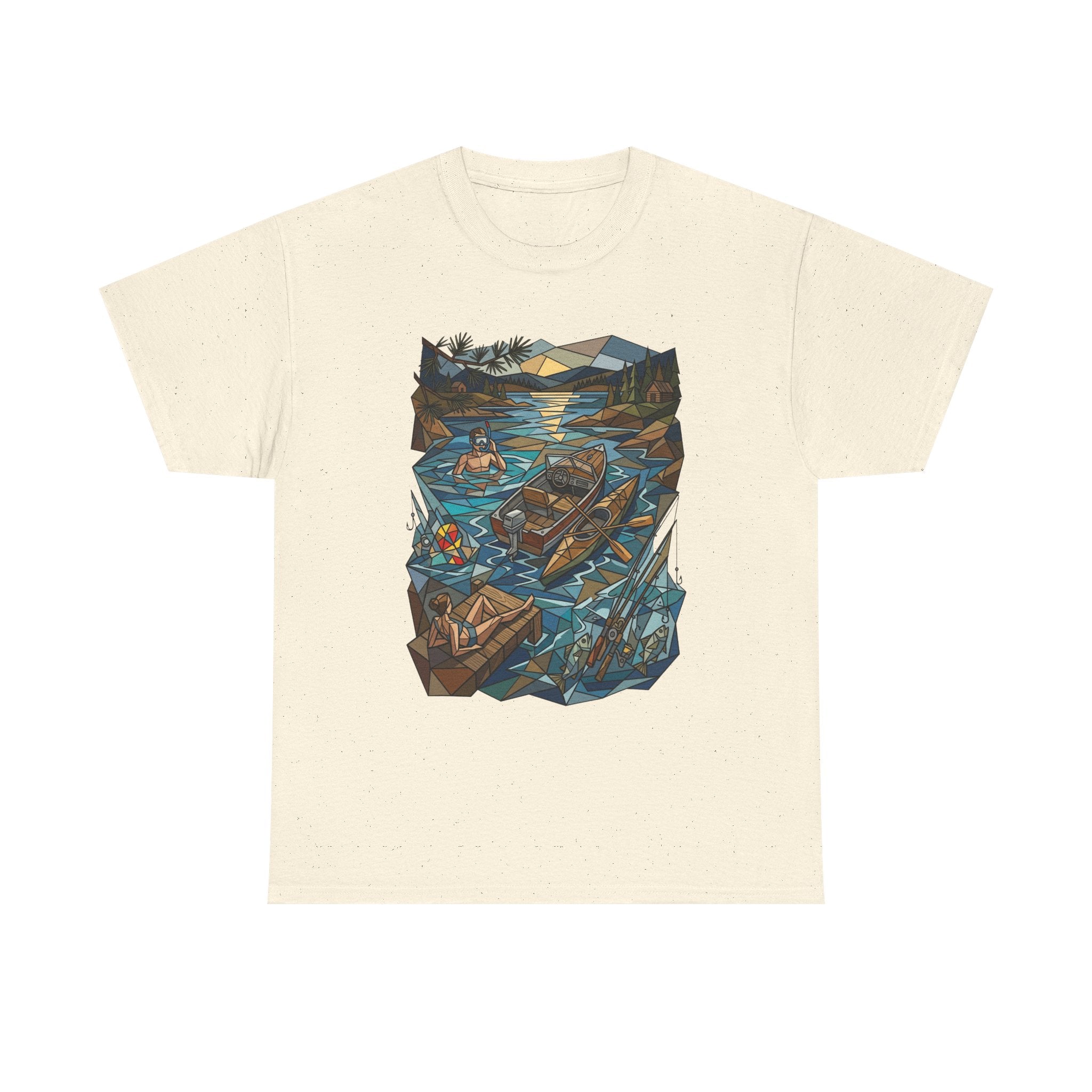 Fishing River Scene T-Shirt — Scenic Canoe & Rowboat Lake Outdoor Adventure Tee
