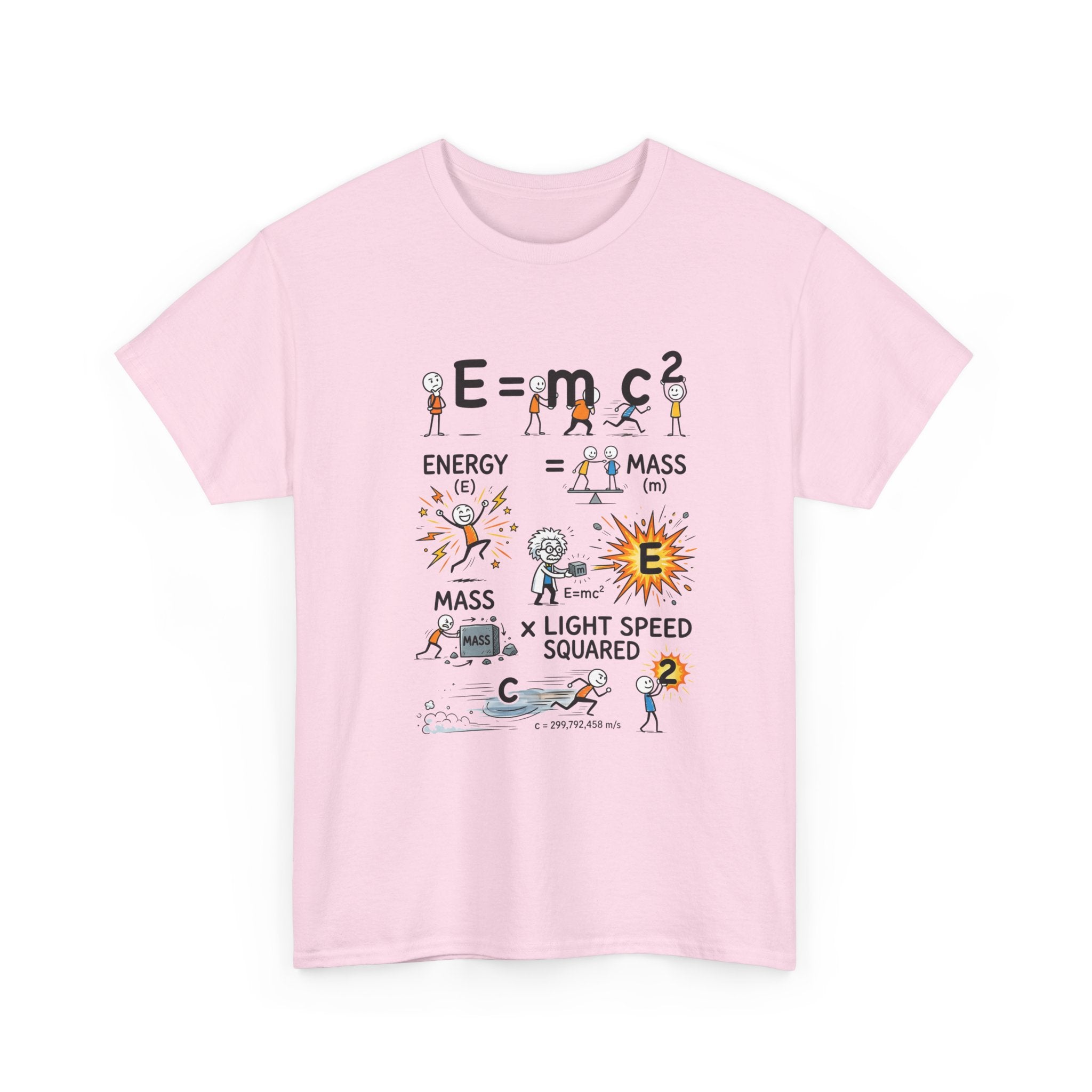 E=mc2 Cartoon Science T-Shirt — Funny Physics Diagram Tee for Students & Teachers