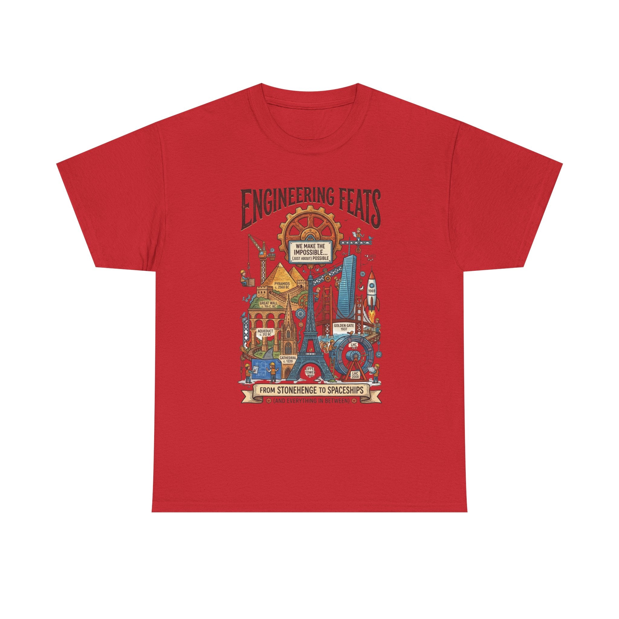 Engineering Feats T‑Shirt — STEM Vintage Landmark Illustration