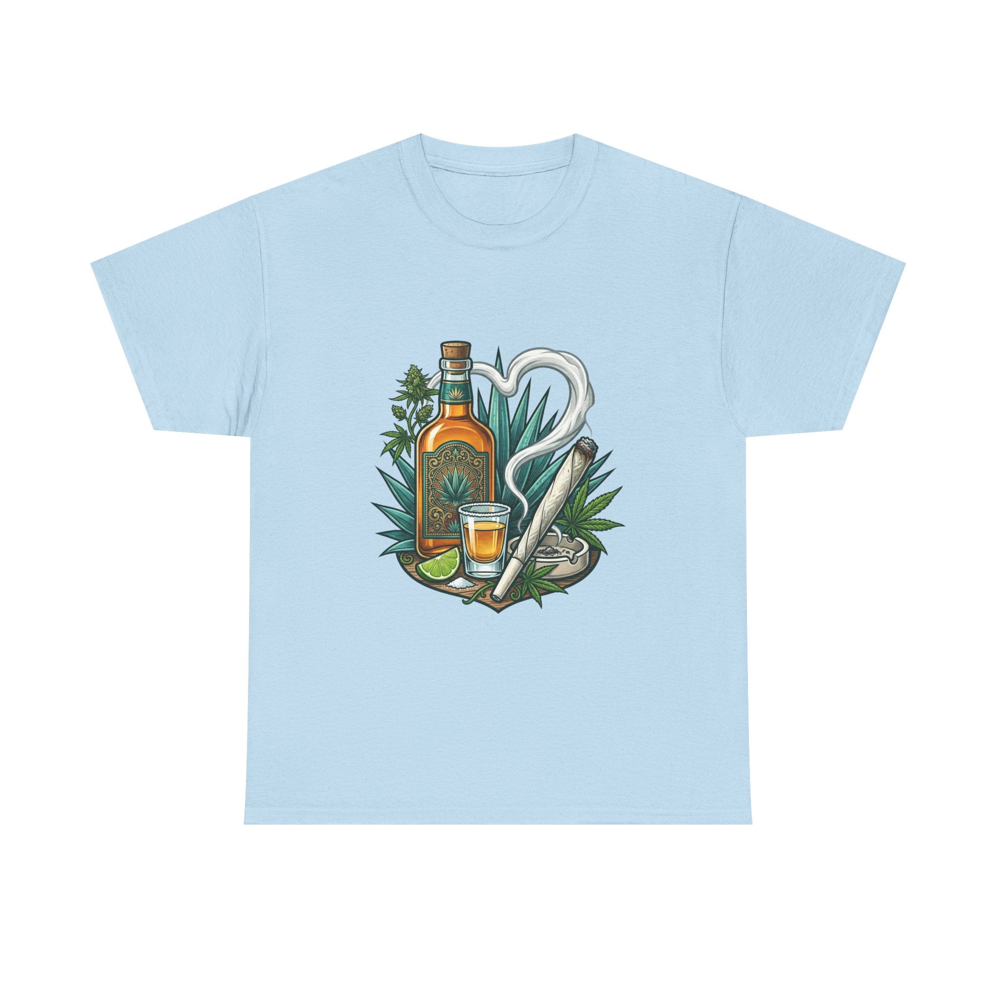 Tequila Bottle & Joint T‑Shirt — Agave Lime Margarita Design