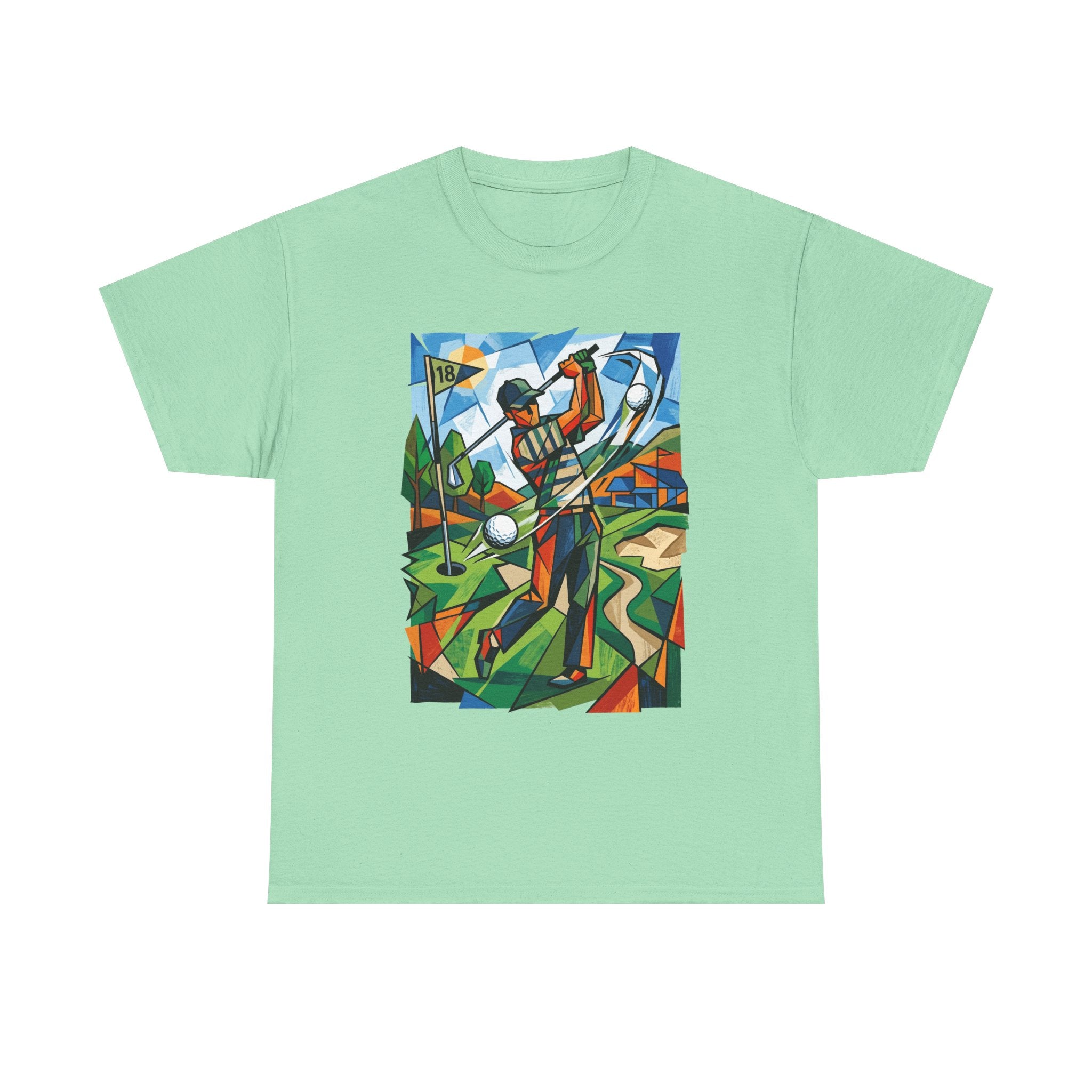 Golf Swing Art T-Shirt — Colorful Cubist Golfer Graphic Tee