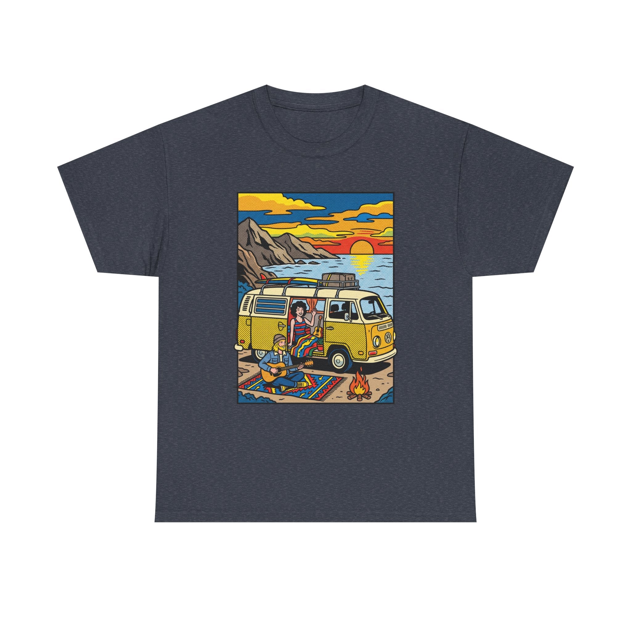 Surf Van Sunset T‑Shirt — Retro Camper Beach Scene Tee