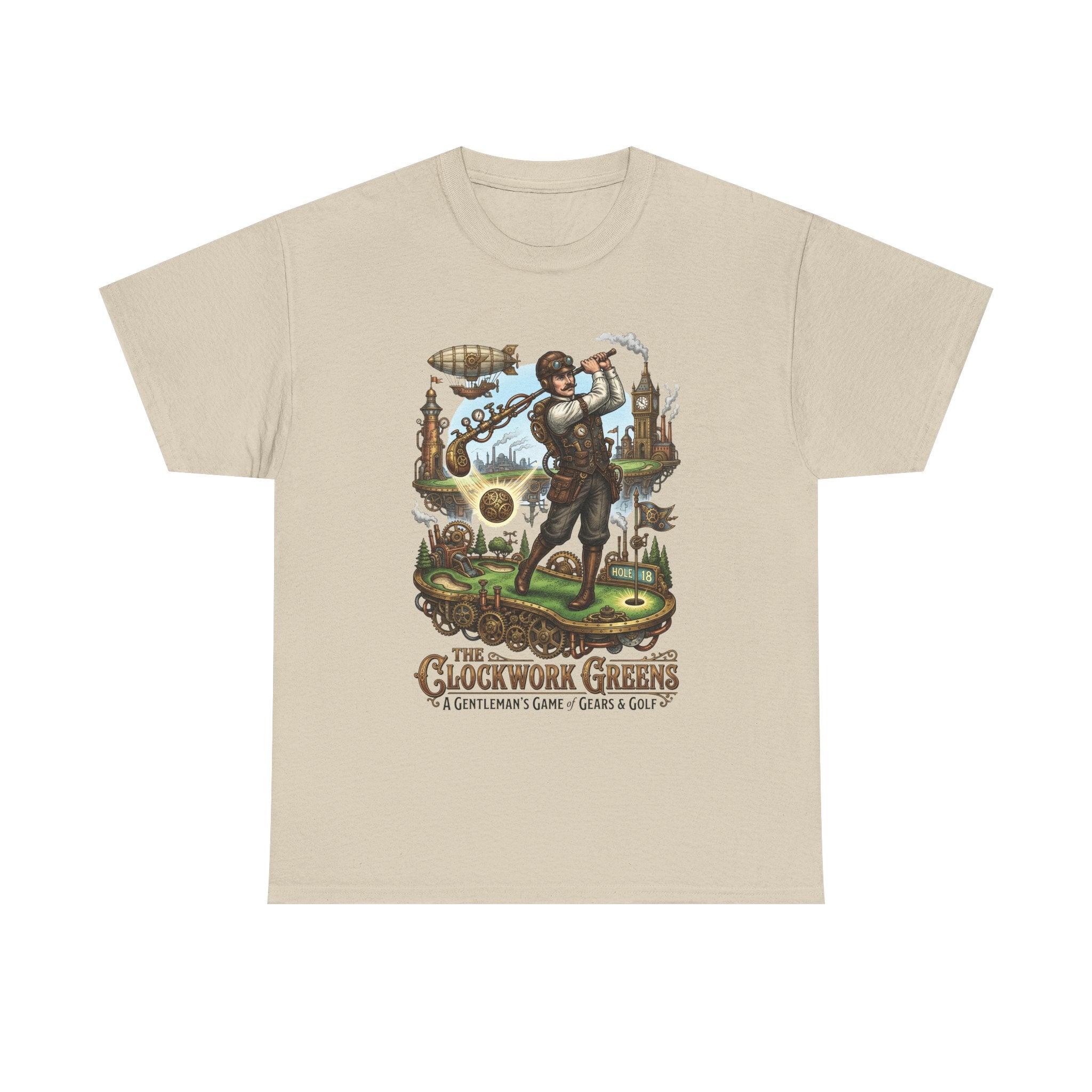 Golf Steampunk T-Shirt — "The Clockwork Greens" Vintage Golfing Design