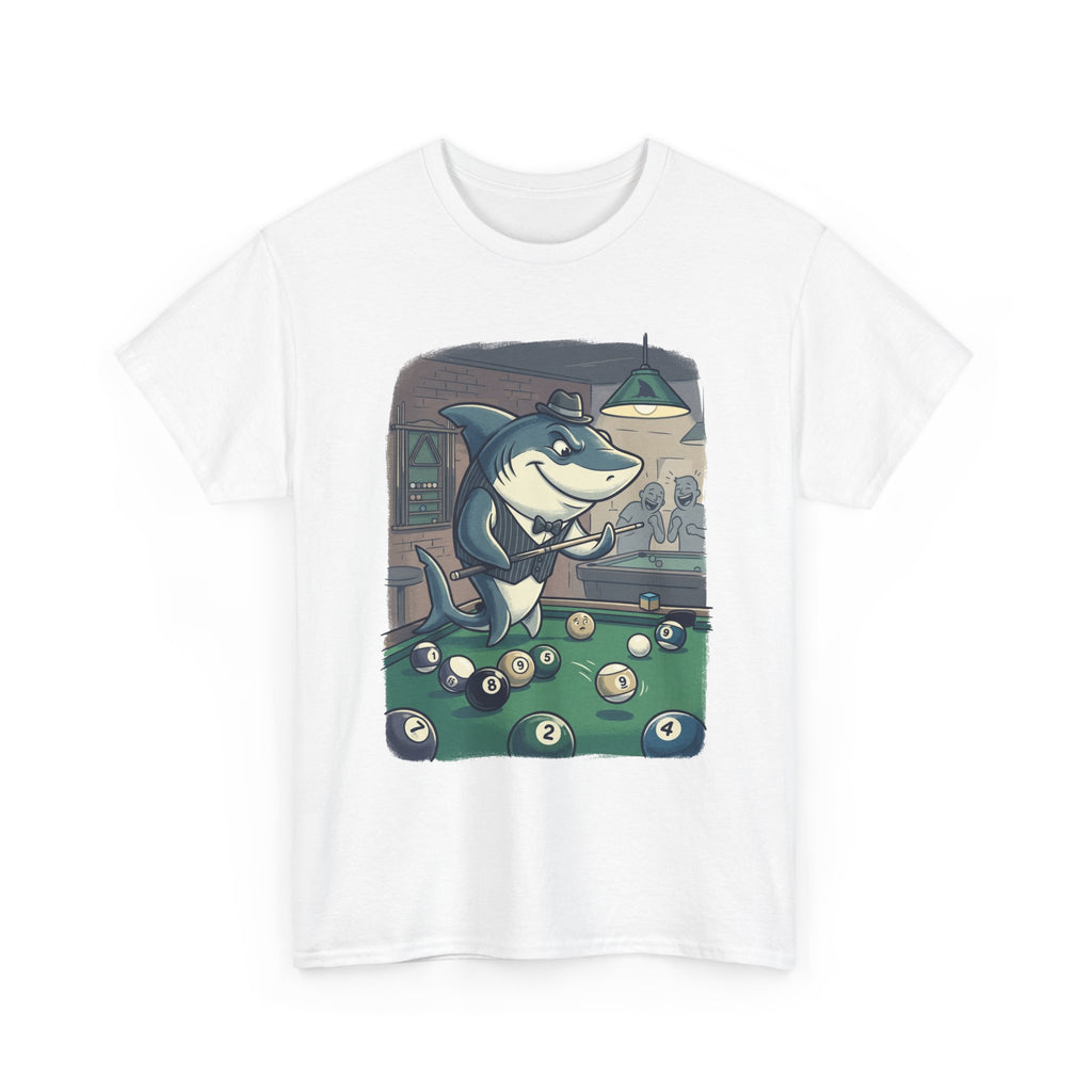 Shark Playing Pool T-Shirt – Funny Billiards Cartoon Tee
