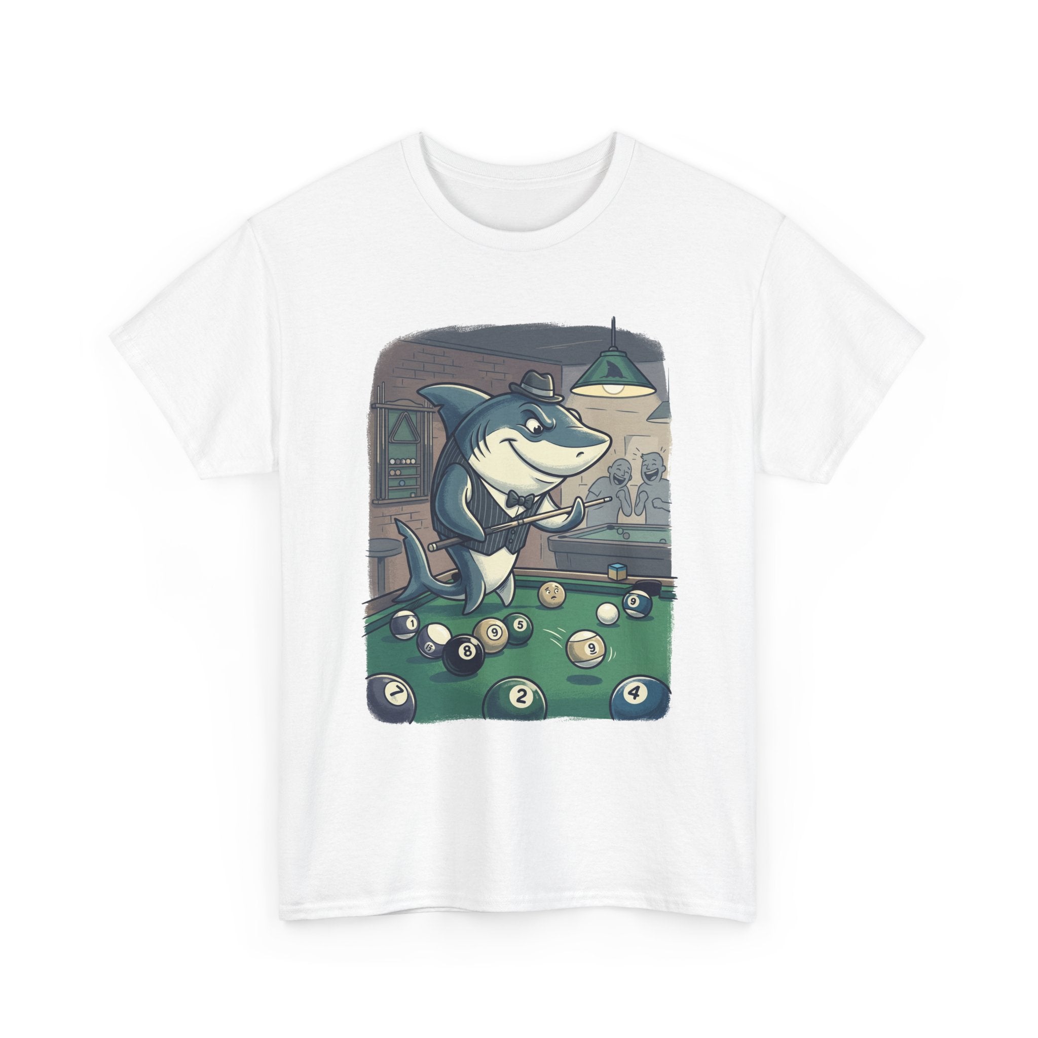 Shark Playing Pool T-Shirt – Funny Billiards Cartoon Tee