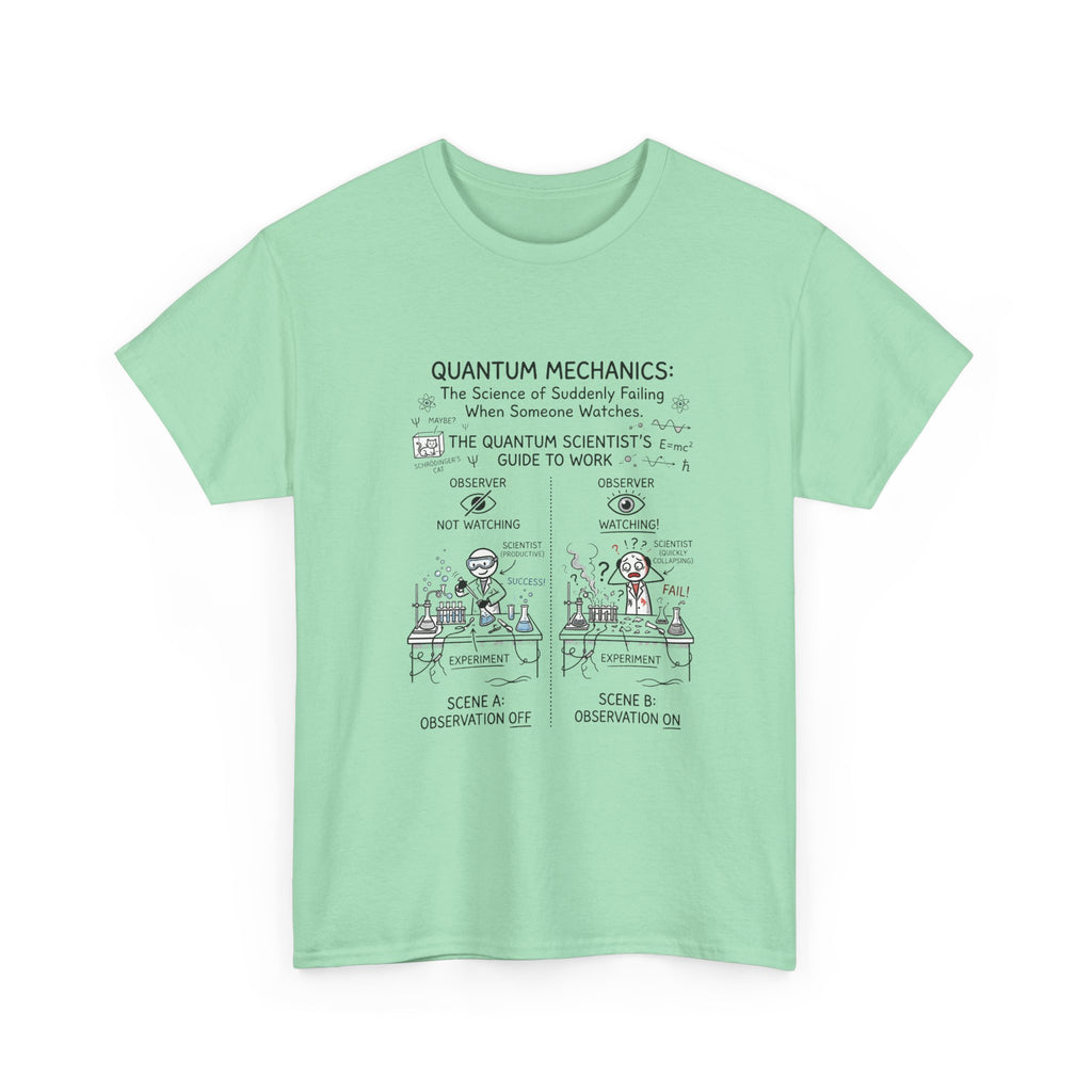 Quantum Mechanics Cartoon T‑Shirt — Funny Science Diagram Tee