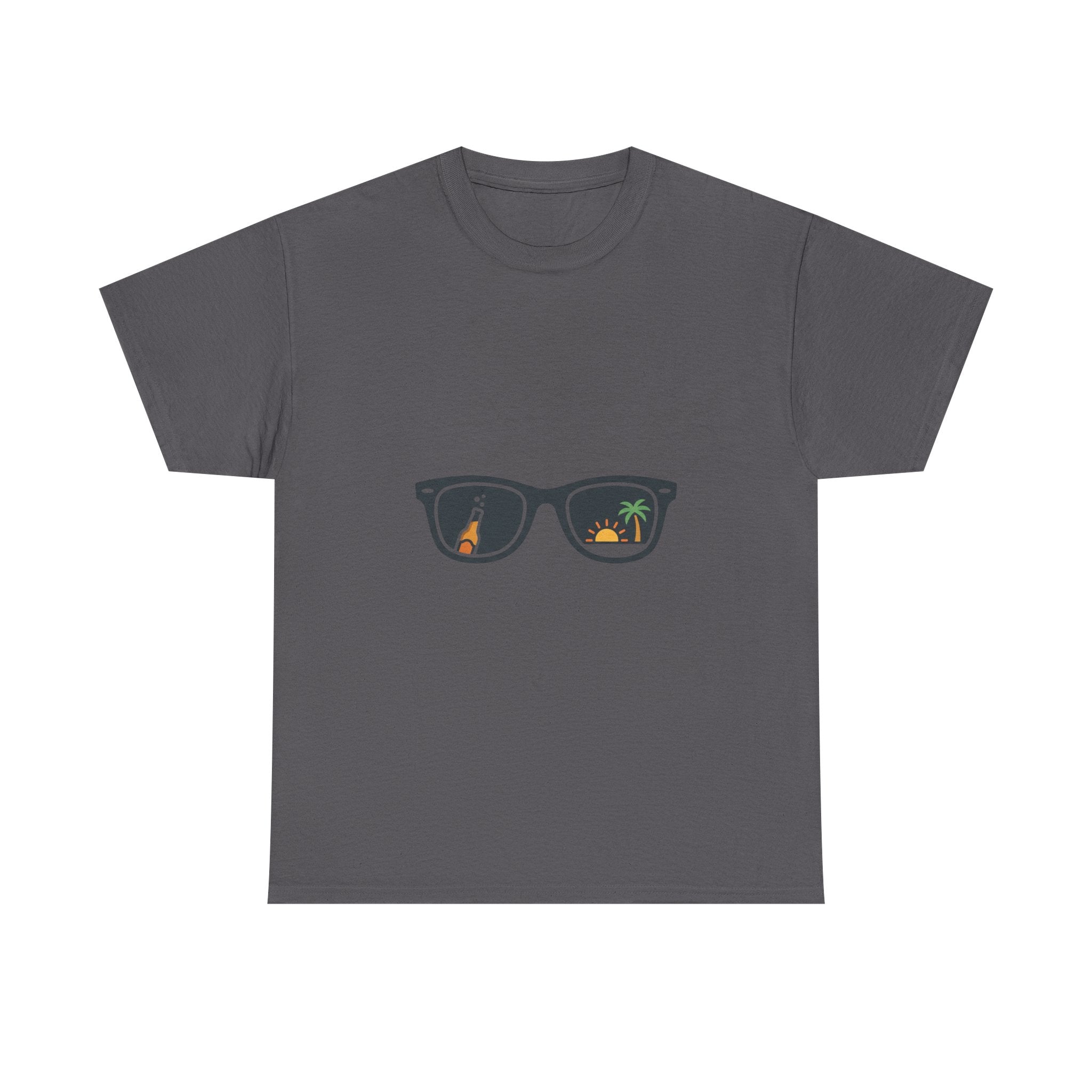 Sunglasses Reflection Tee — Tropical Beach & Palm Drink Graphic T-Shirt