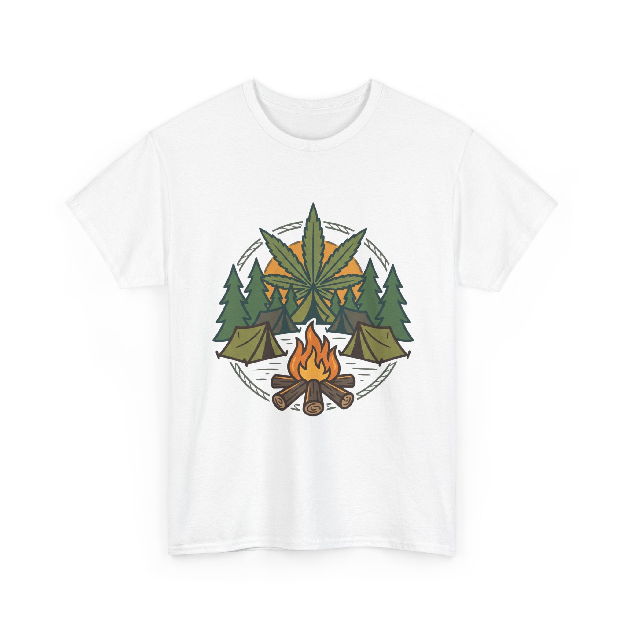 Camping Cannabis T‑Shirt – Outdoorsy Weed Leaf Campfire Graphic Tee