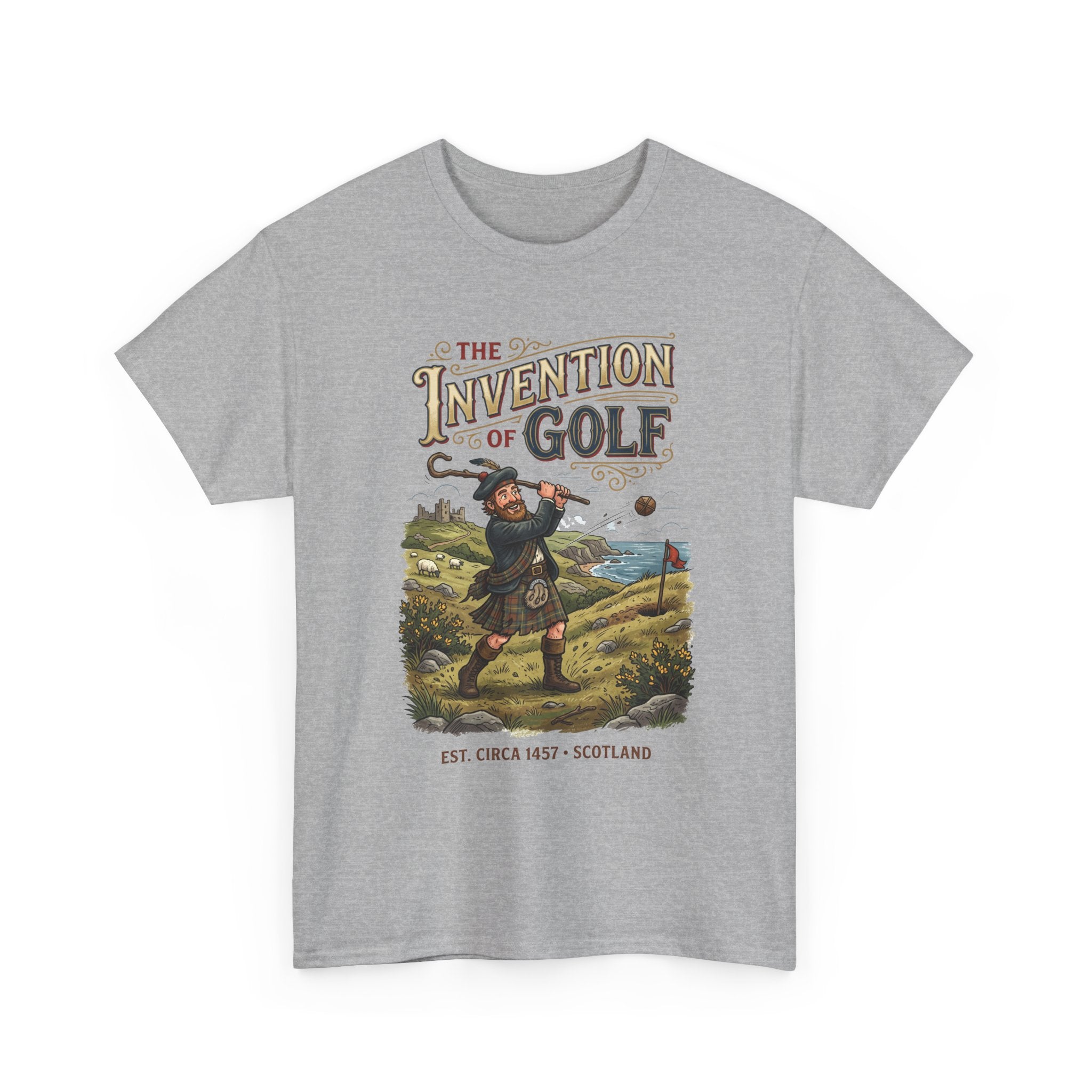 Golf T-Shirt — "The Invention of Golf" Vintage Scotland Design
