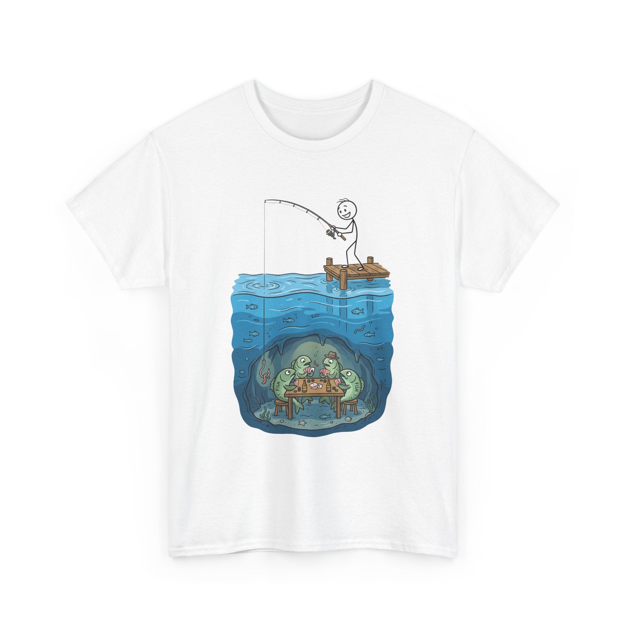 Fishing Tee — Underwater Surprise Cartoon T-Shirt (Fisherman & Sea Creatures)