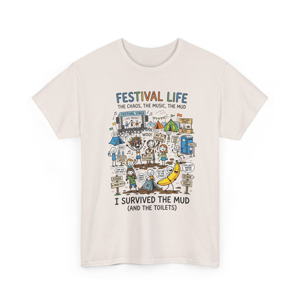 Festival Life T-Shirt — "I Survived the Mud (and the Toilets)" Graphic Tee
