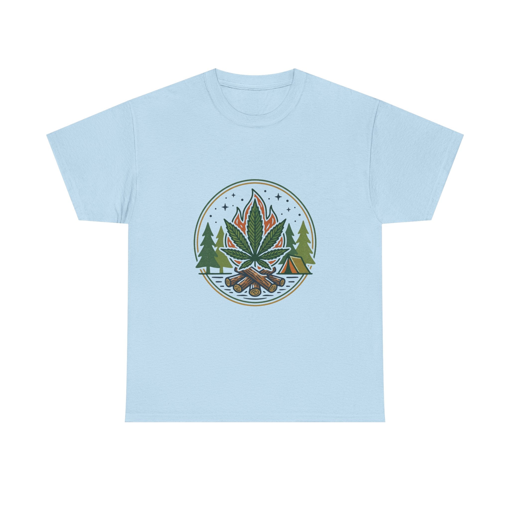 Cannabis Campfire Tee — Outdoor Weed Leaf Forest Graphic T-Shirt