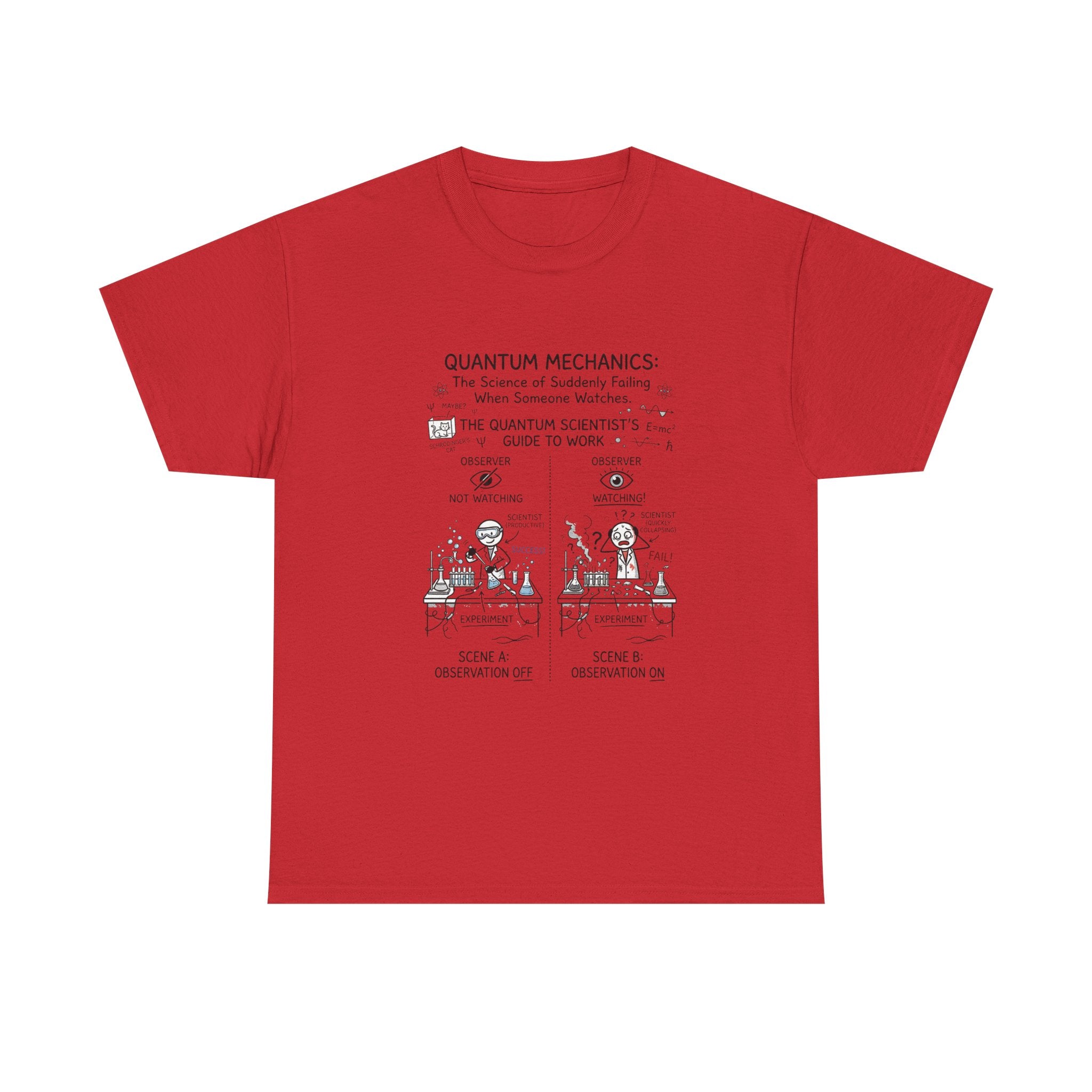 Quantum Mechanics Cartoon T‑Shirt — Funny Science Diagram Tee