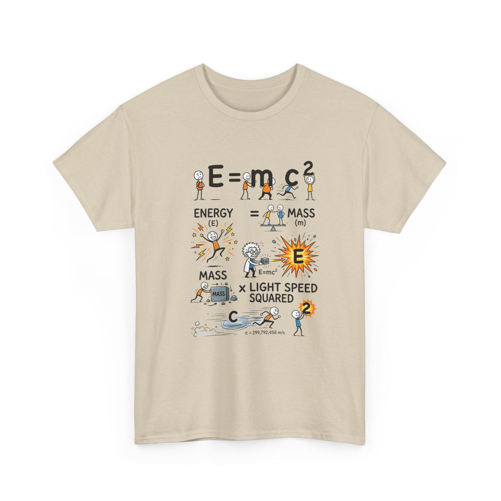 E=mc2 Cartoon Science T-Shirt — Funny Physics Diagram Tee for Students & Teachers