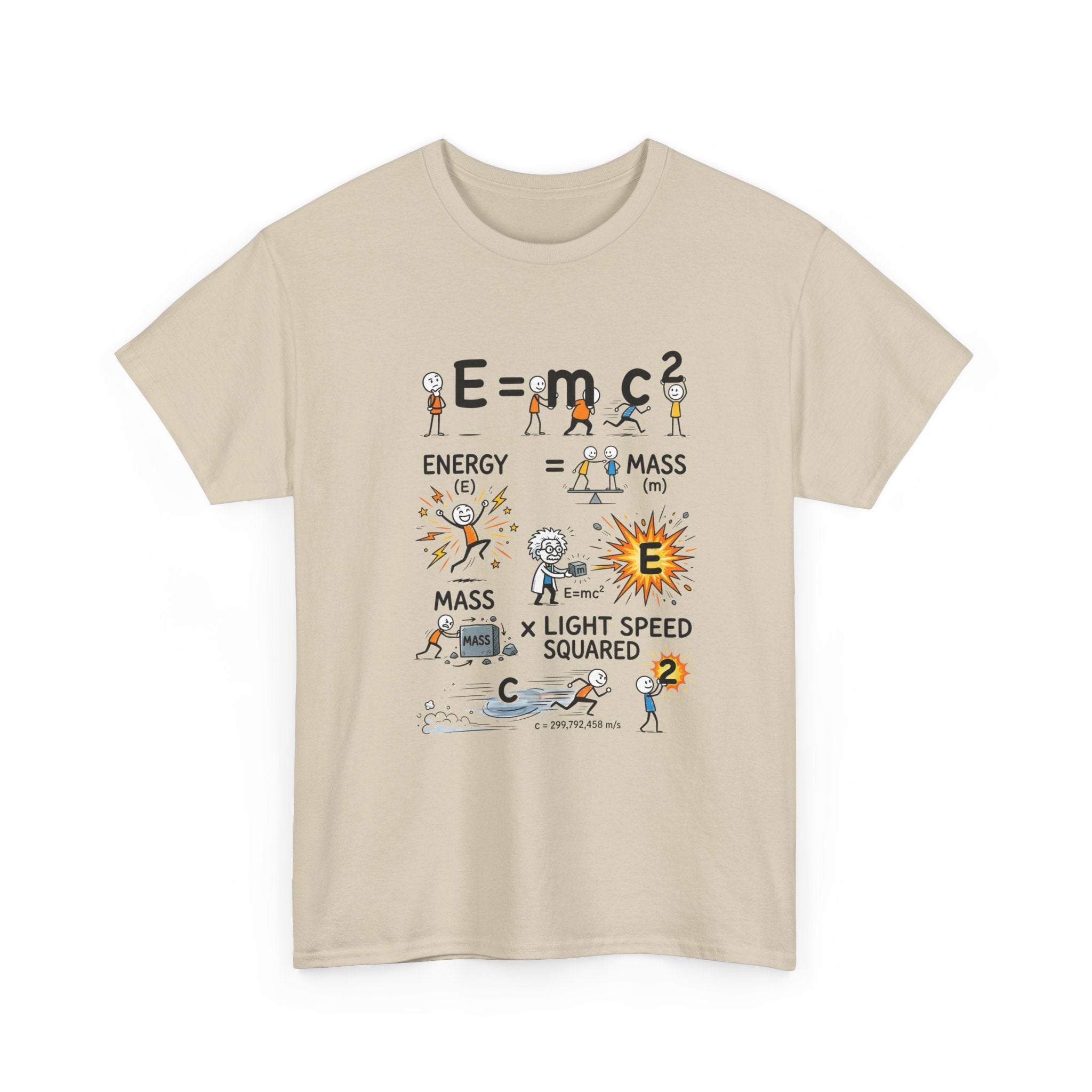 E=mc2 Cartoon Science T-Shirt — Funny Physics Diagram Tee for Students & Teachers