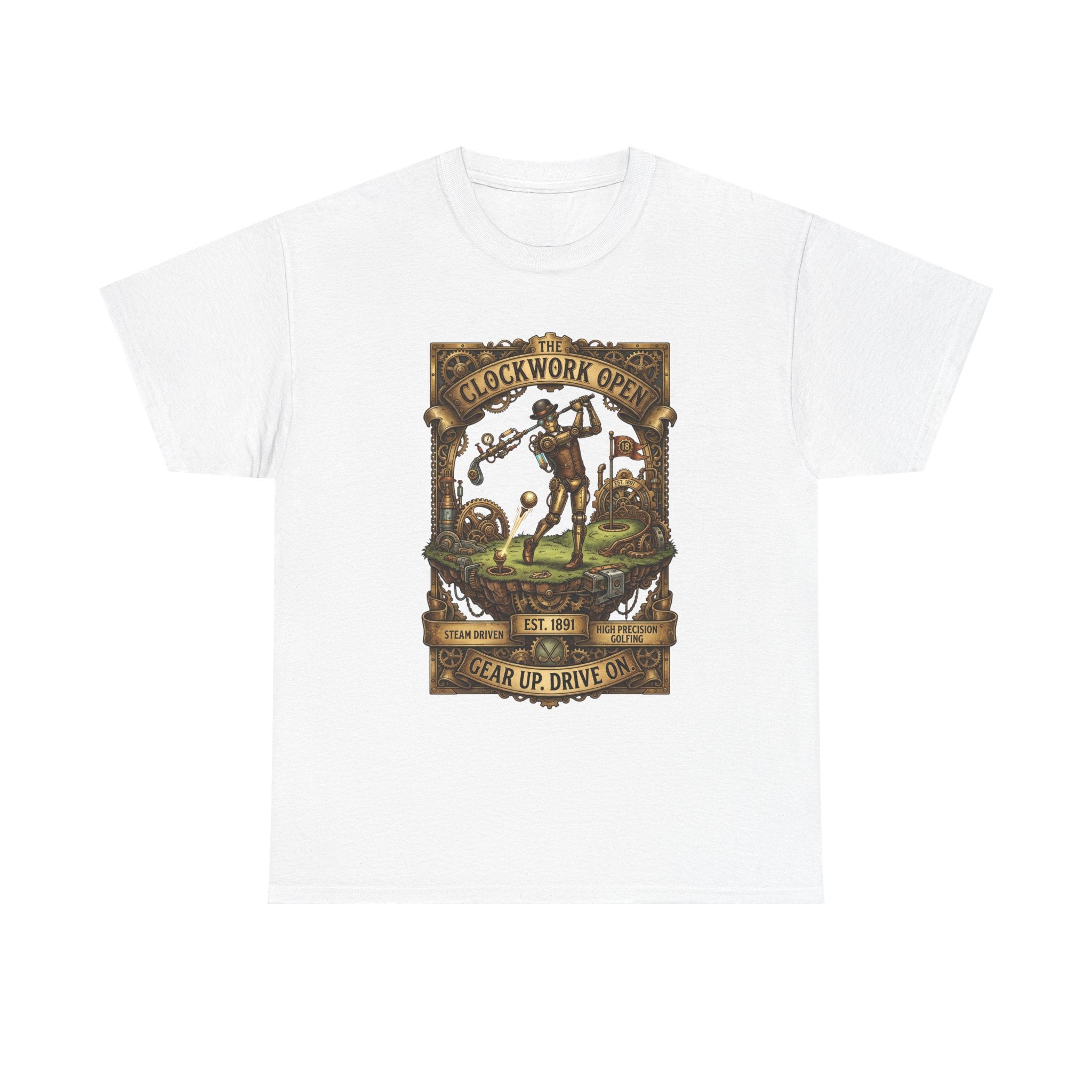 Steampunk Golf Tee — Vintage Mechanical Tin Man Graphic T-Shirt