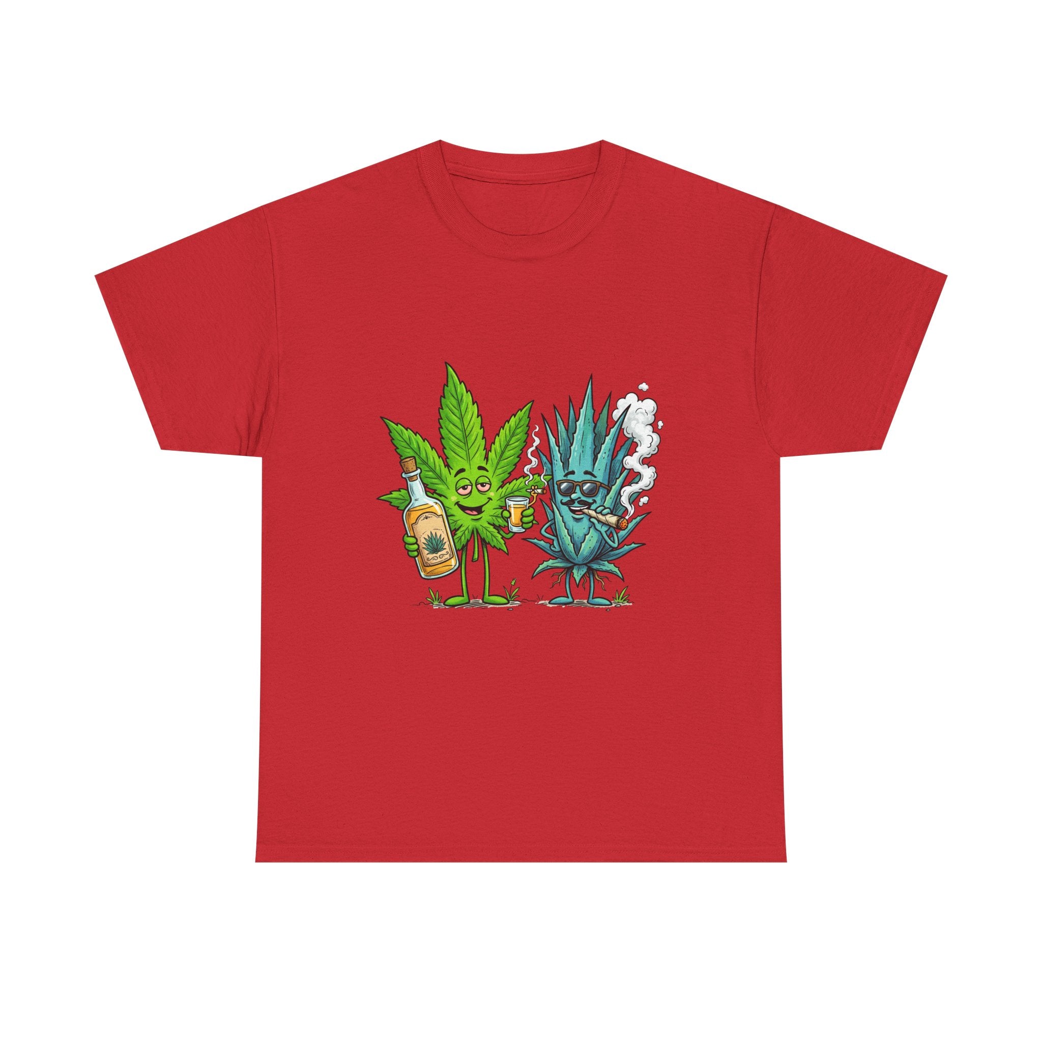 A Tequila & Cannabis Buds Friends T-Shirt — Funny Weed/Agave Leaf & Joint Graphic Tee