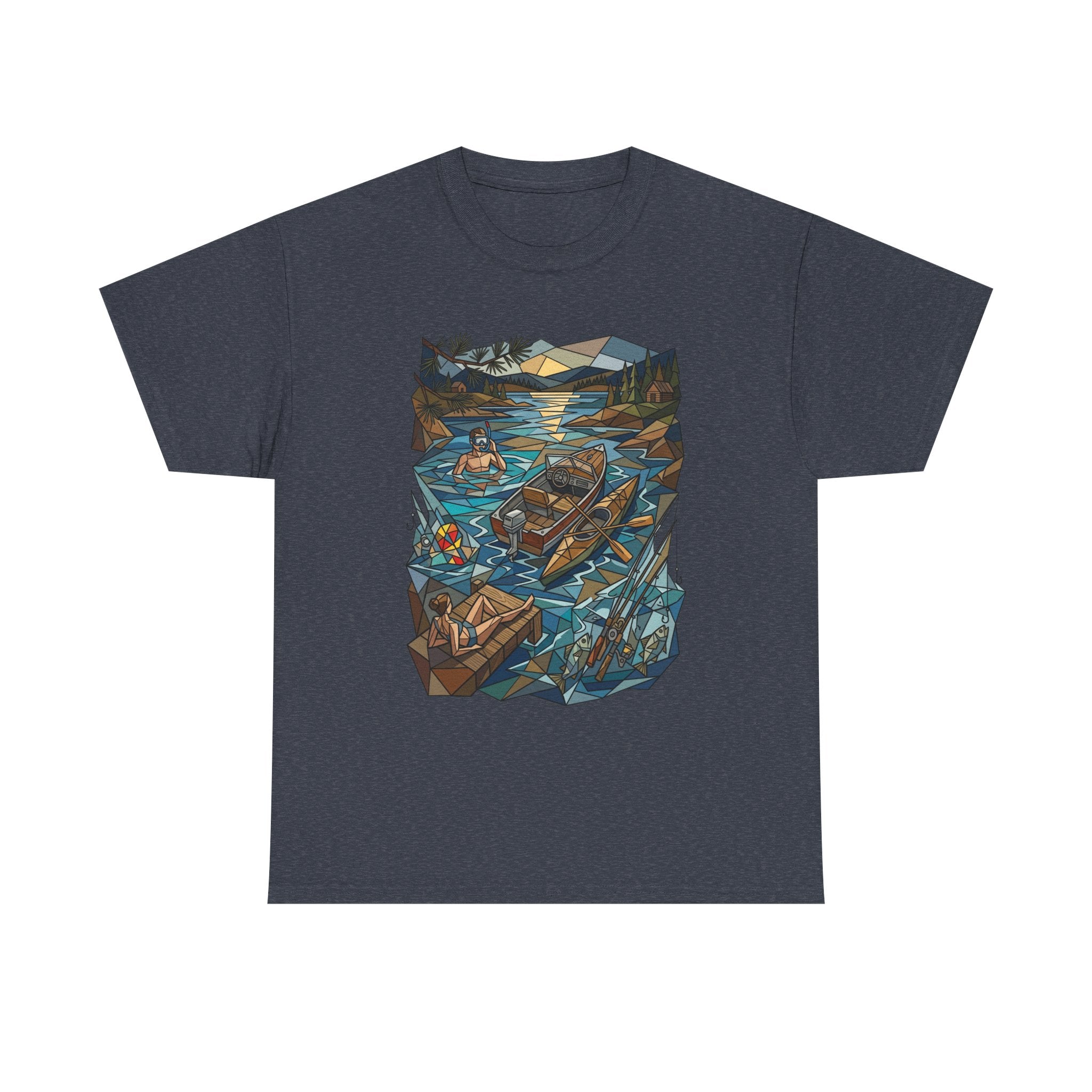 Fishing River Scene T-Shirt — Scenic Canoe & Rowboat Lake Outdoor Adventure Tee
