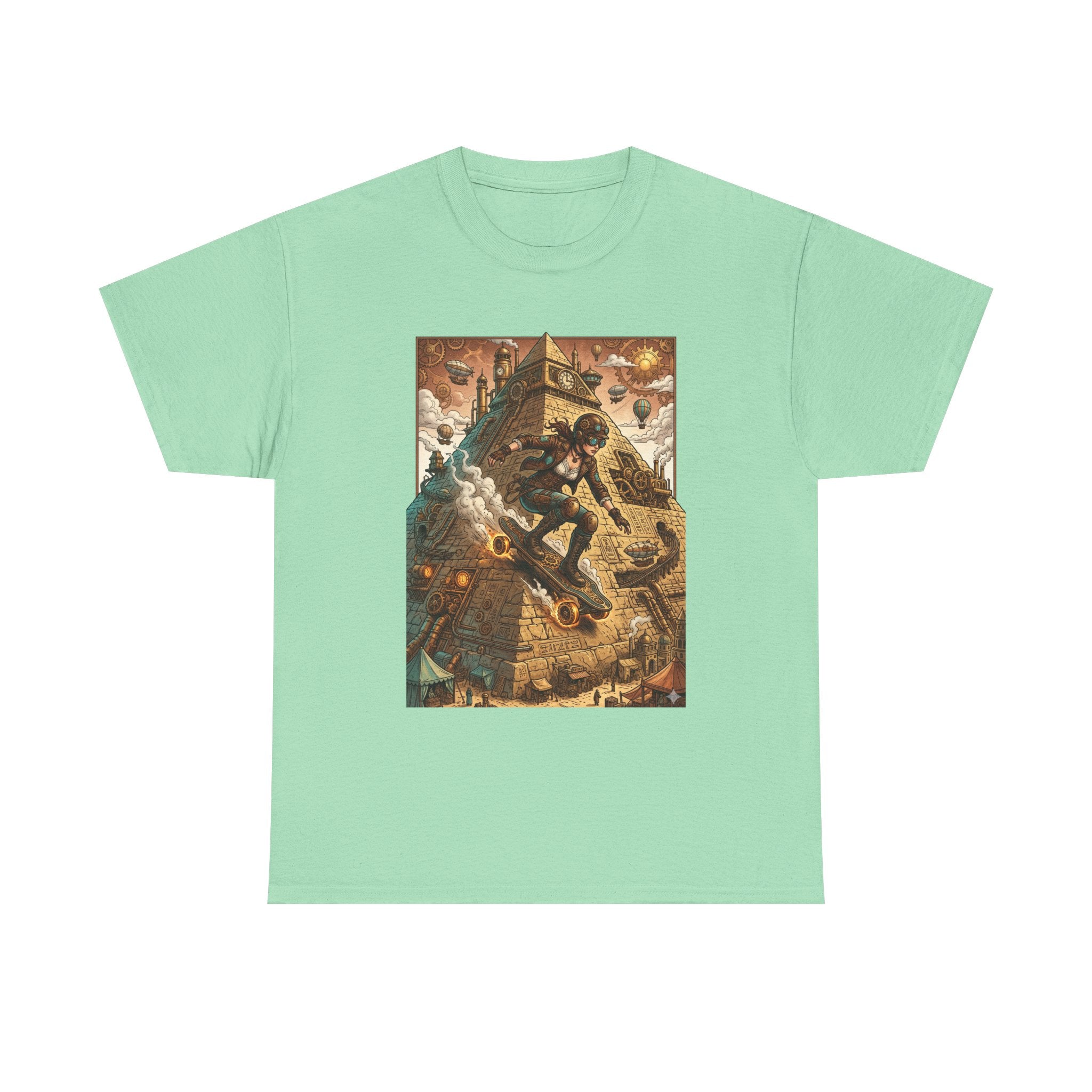 Steampunk Girl Skateboarder Art Print Tee Pyramid
