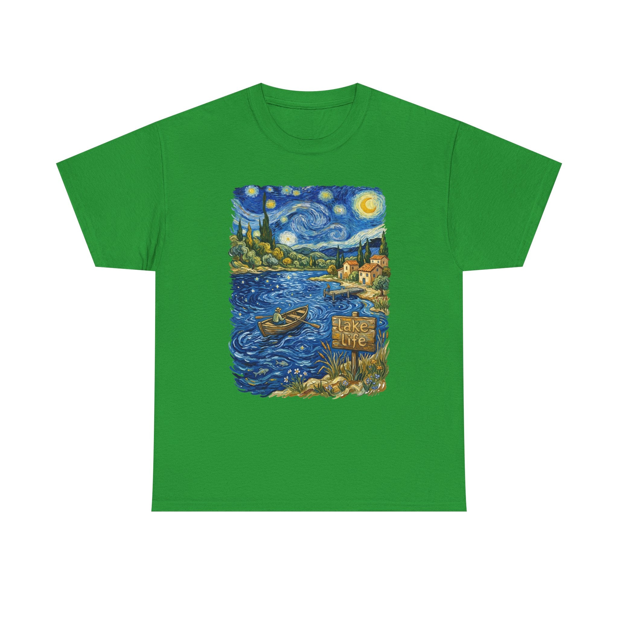 T-Shirt — Van Gogh Night Lake Art Tee (Boat on Starry Night)