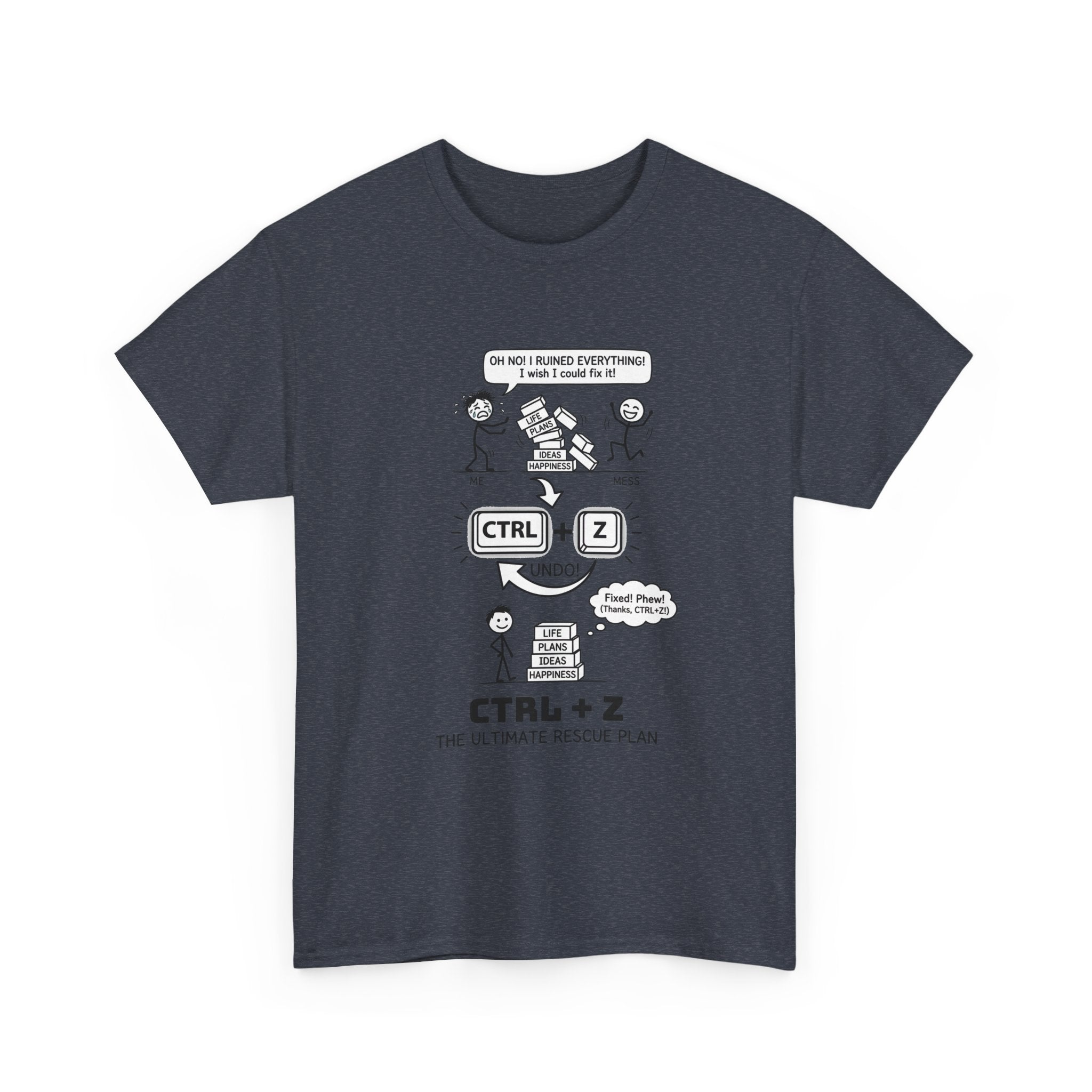 CTRL + Z T-Shirt — Funny Programmer Comic Tee ("The Ultimate Rescue Plan")