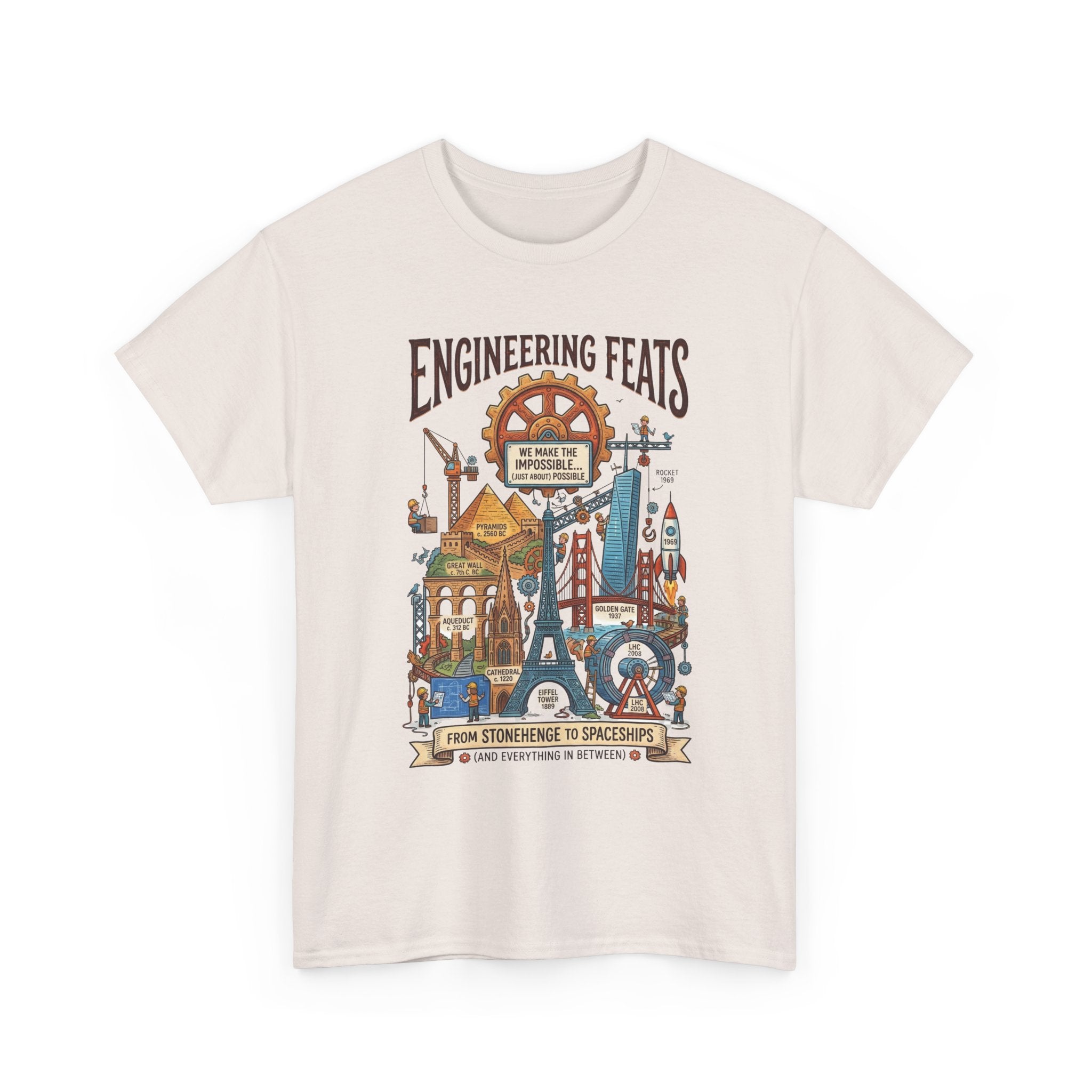Engineering Feats T‑Shirt — STEM Vintage Landmark Illustration