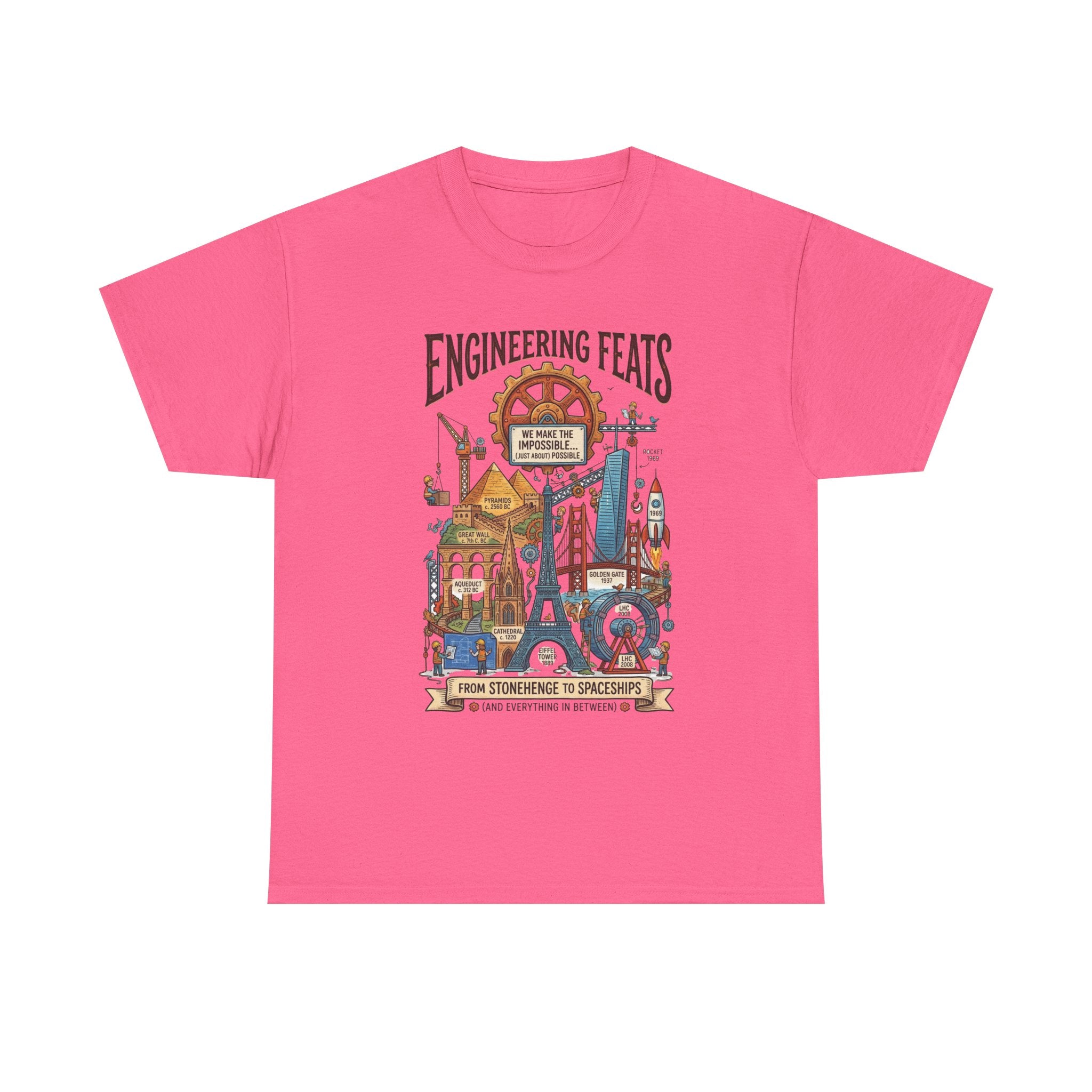Engineering Feats T‑Shirt — STEM Vintage Landmark Illustration