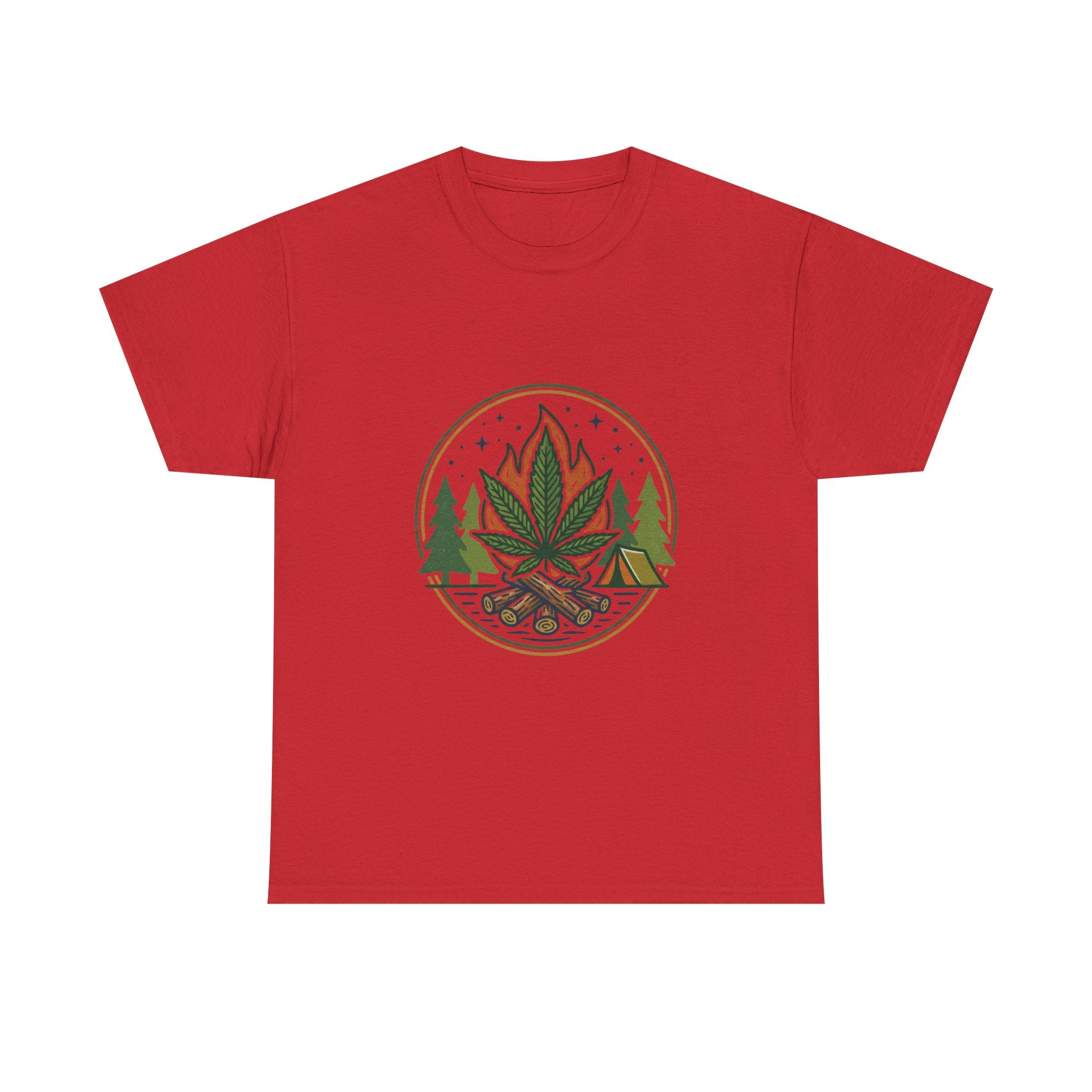 Cannabis Campfire Tee — Outdoor Weed Leaf Forest Graphic T-Shirt