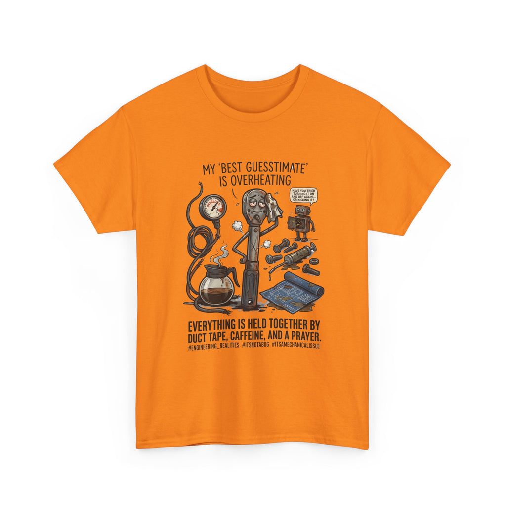 Mechanic Humor T-Shirt - "My Best Guessmate Is Overheating" Vintage Tools, Duct Tape & Caffeine Tee