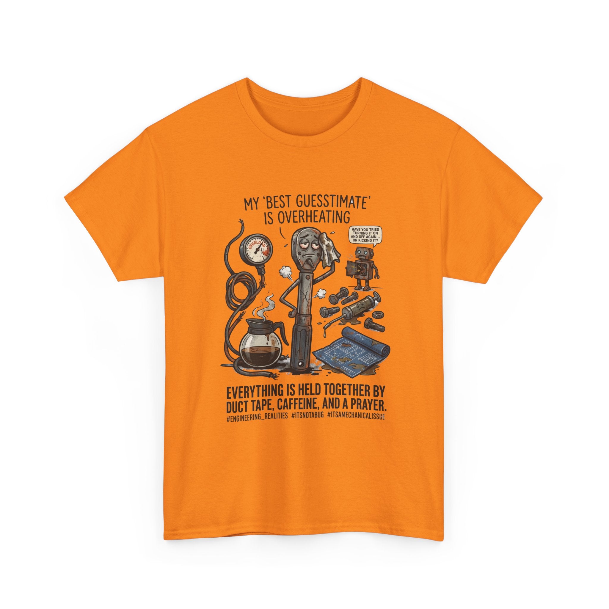 Mechanic Humor T-Shirt - "My Best Guessmate Is Overheating" Vintage Tools, Duct Tape & Caffeine Tee