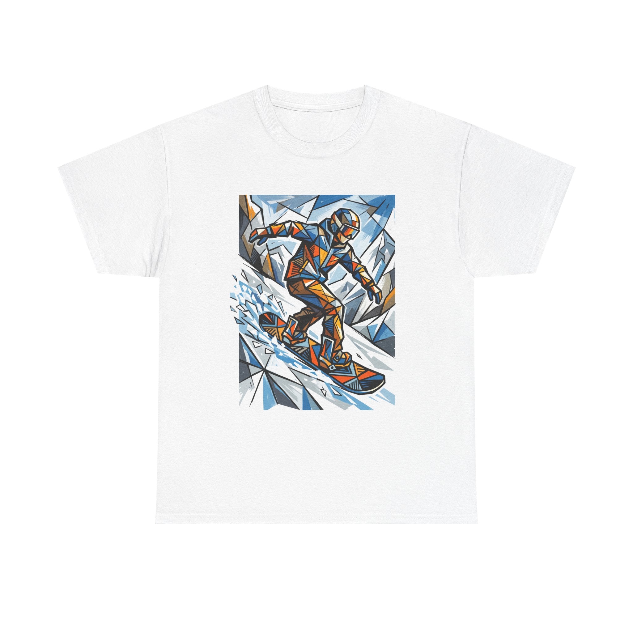 Snowboarder Geometric Art T-Shirt — Abstract Winter Sports Graphic Tee