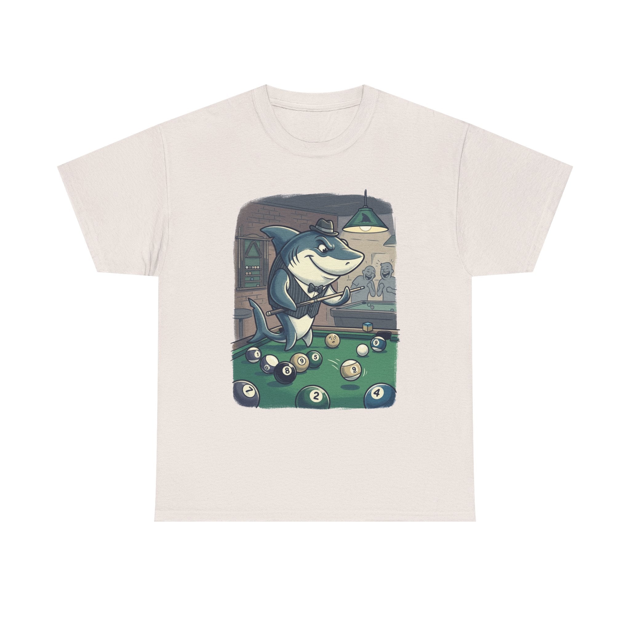 Shark Playing Pool T-Shirt – Funny Billiards Cartoon Tee