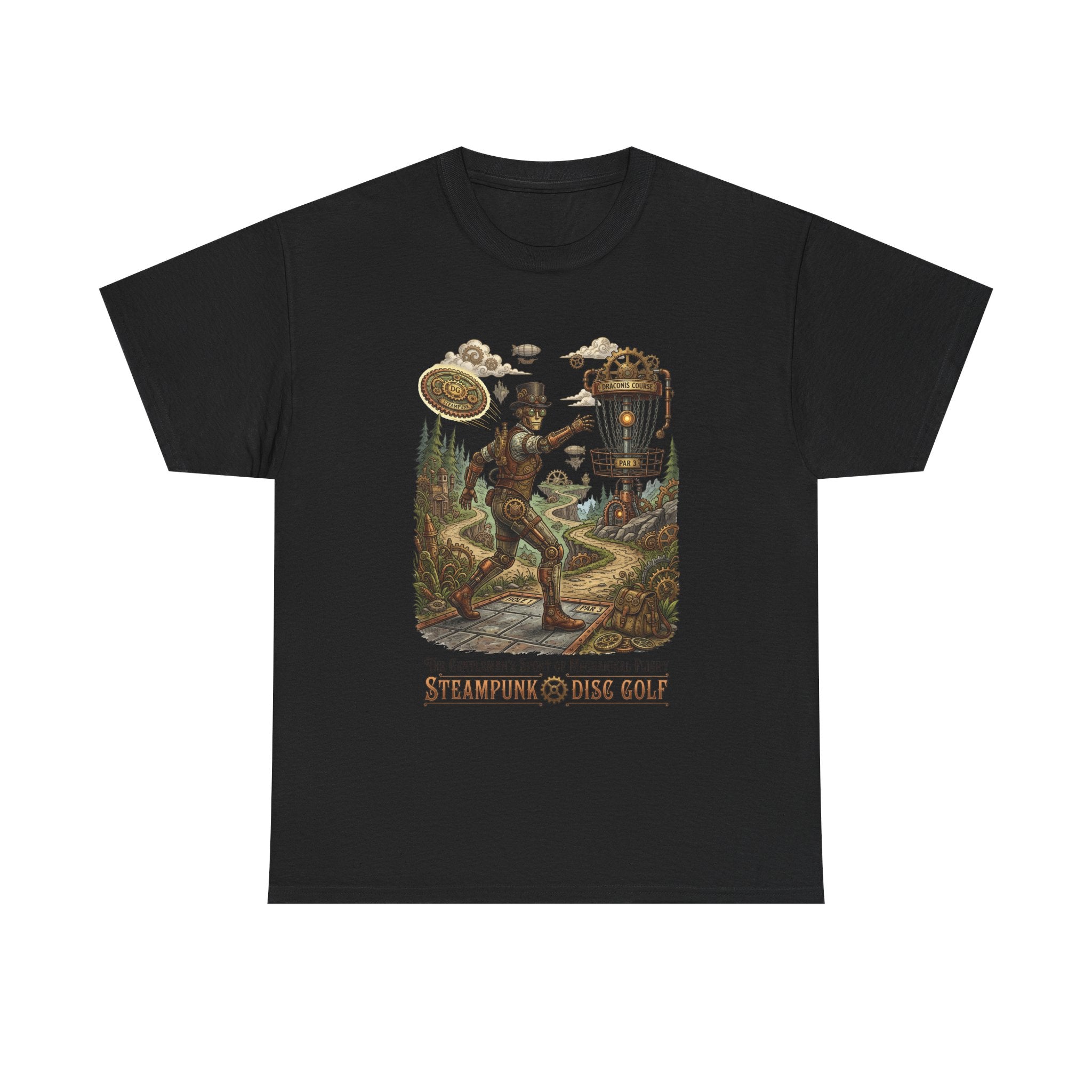 Steampunk Disc Golf T‑Shirt — Vintage Aeronautic Course Graphic Tee