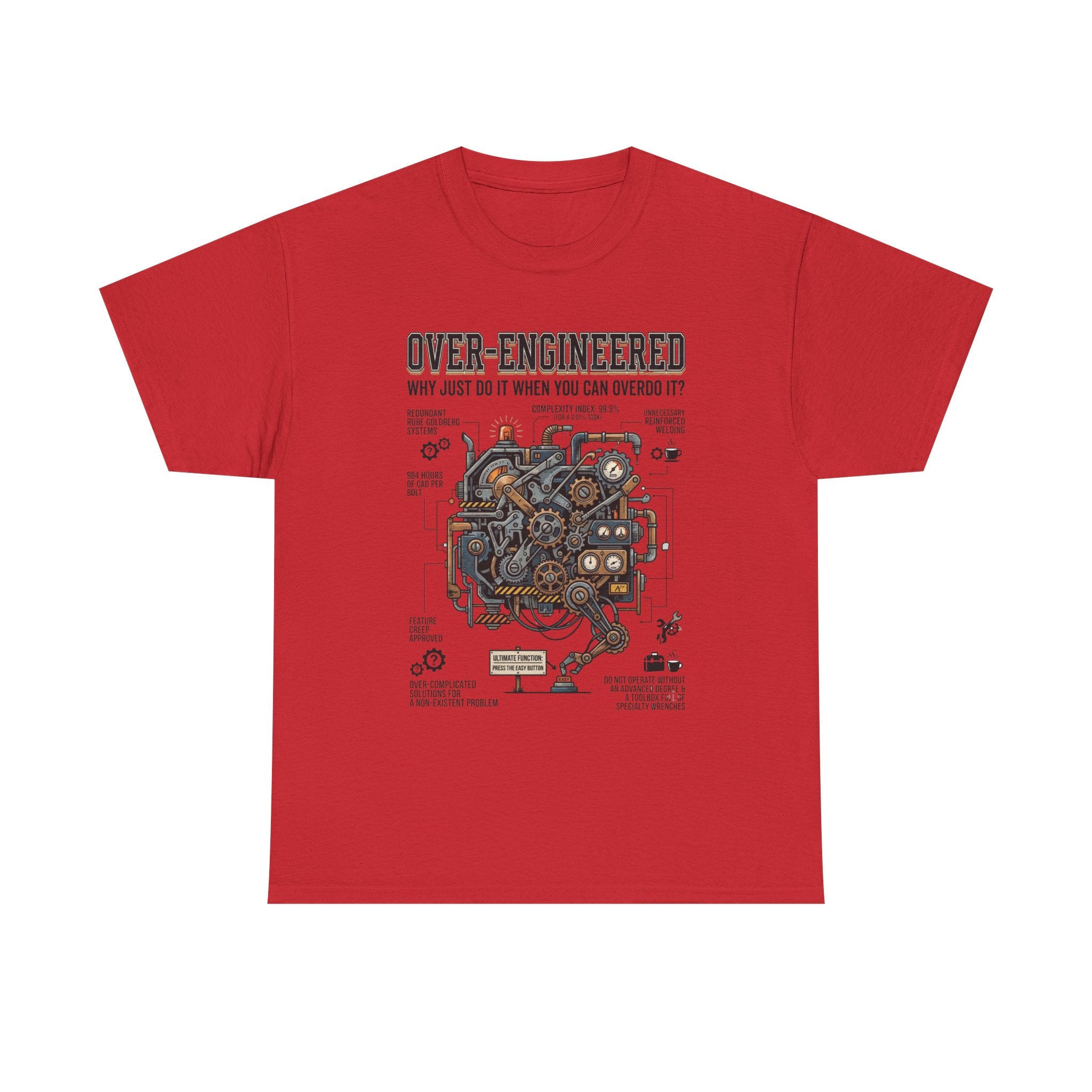 Over-Engineered Tee – Funny Engineer T-Shirt with Mechanical Brain Diagram