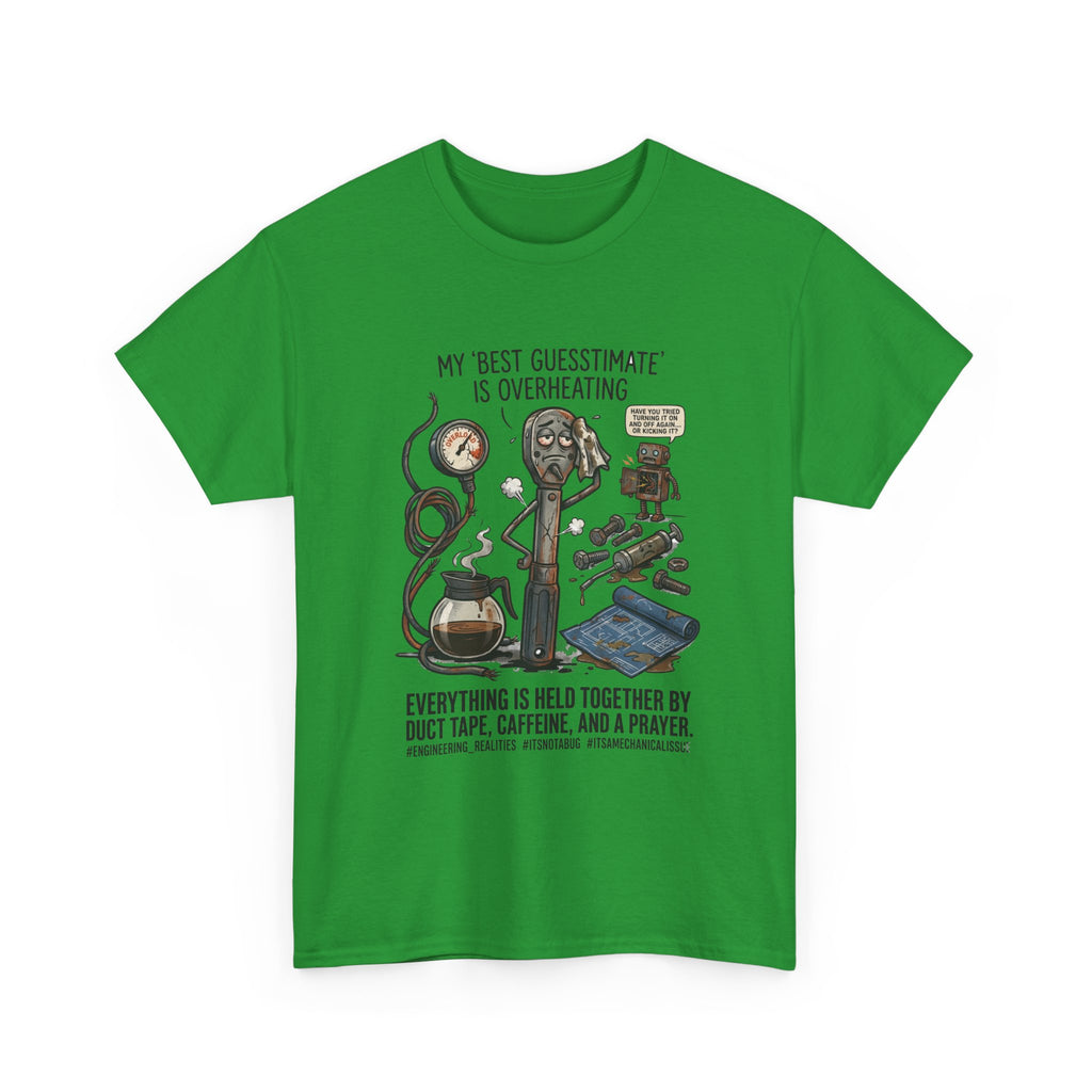 Mechanic Humor T-Shirt - "My Best Guessmate Is Overheating" Vintage Tools, Duct Tape & Caffeine Tee